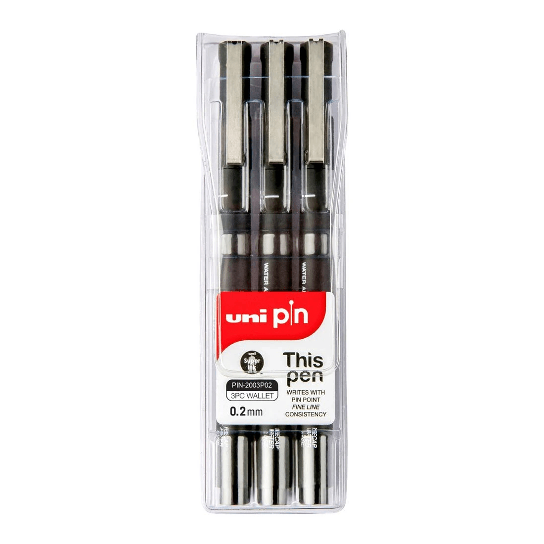 1 Uni Pin Fineliners 0.2mm Black 3 Pack, 1 of 2