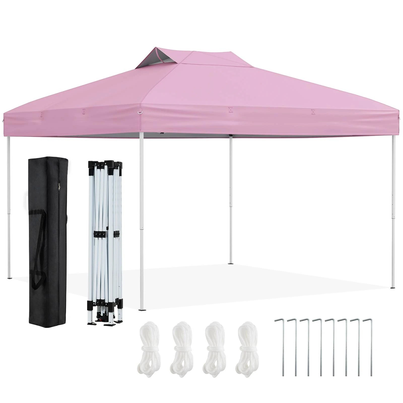 1 Costway 3x3m Center Lock Push Folding Canopy Tent w/3 Adjustable Heights - Pink, 1 of 1