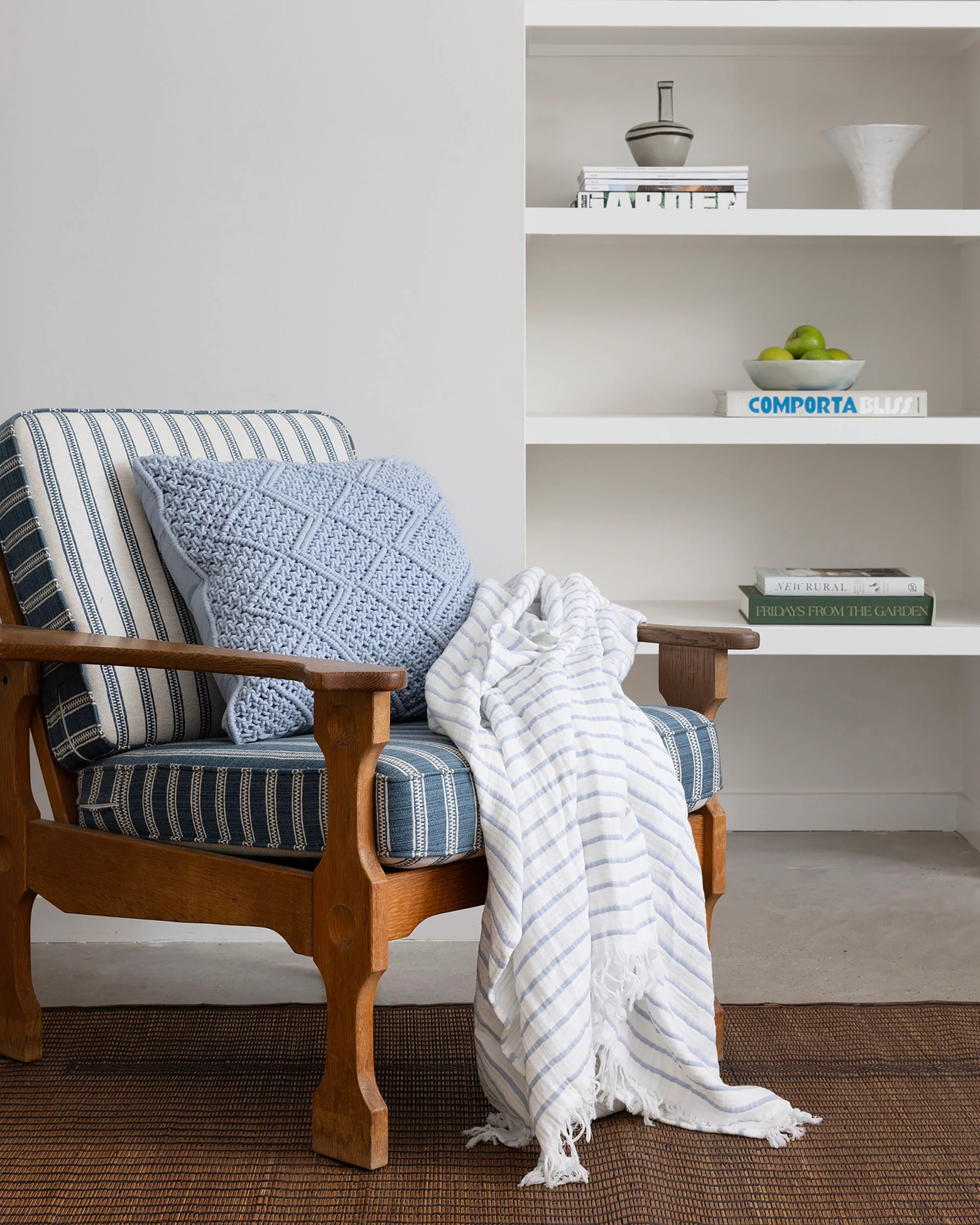 1 Bambury Anka Cotton Macrame Square Cushion - Blue, 1 of 4