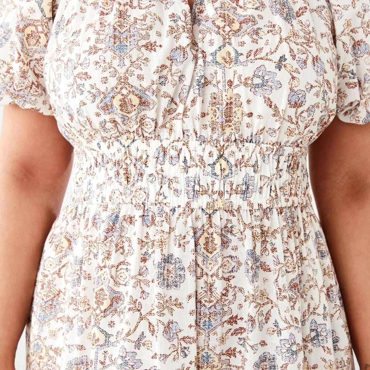 8 Short Sleeve Shirred Waist Midi Dress BOHO FLORAL BRUNI BLUE, 8 of 10