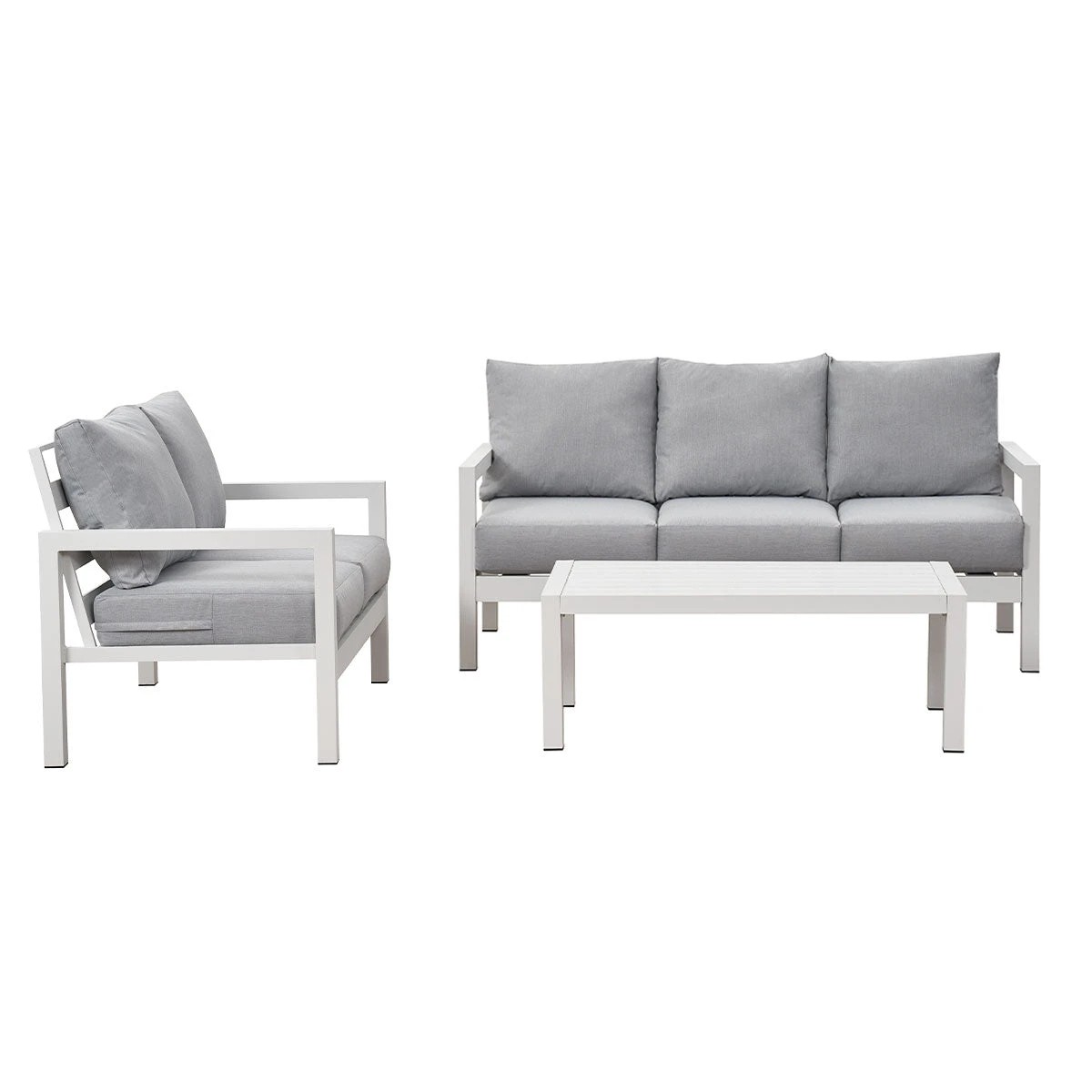 1 Moda Living Coogee 3+2 Seater Aluminium Sofa Lounge Set - Light Grey Cushion - White, 1 of 8