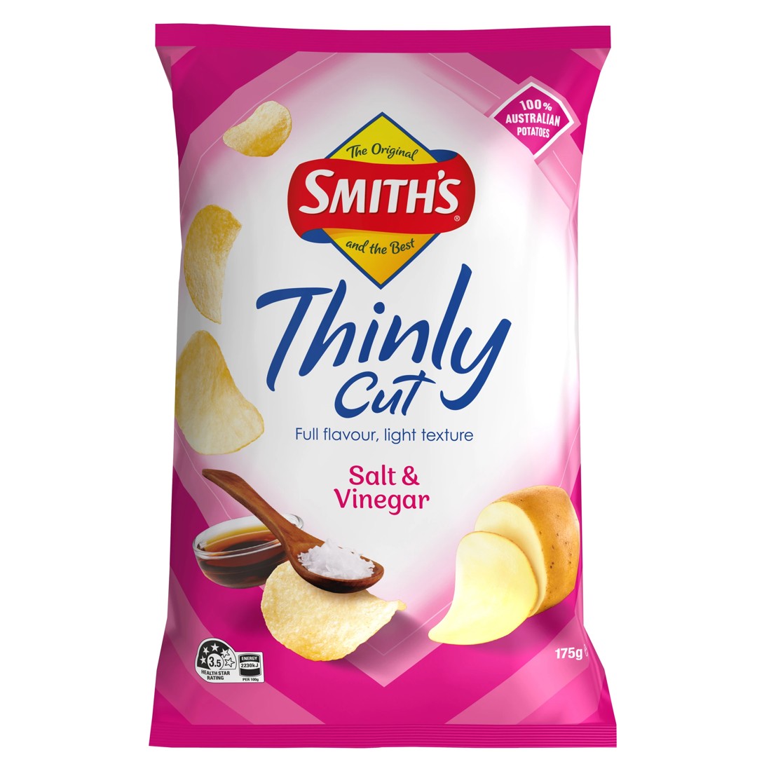 1 Smith's Thinly Cut Salt & Vinegar Potato Chips 175g, 1 of 2