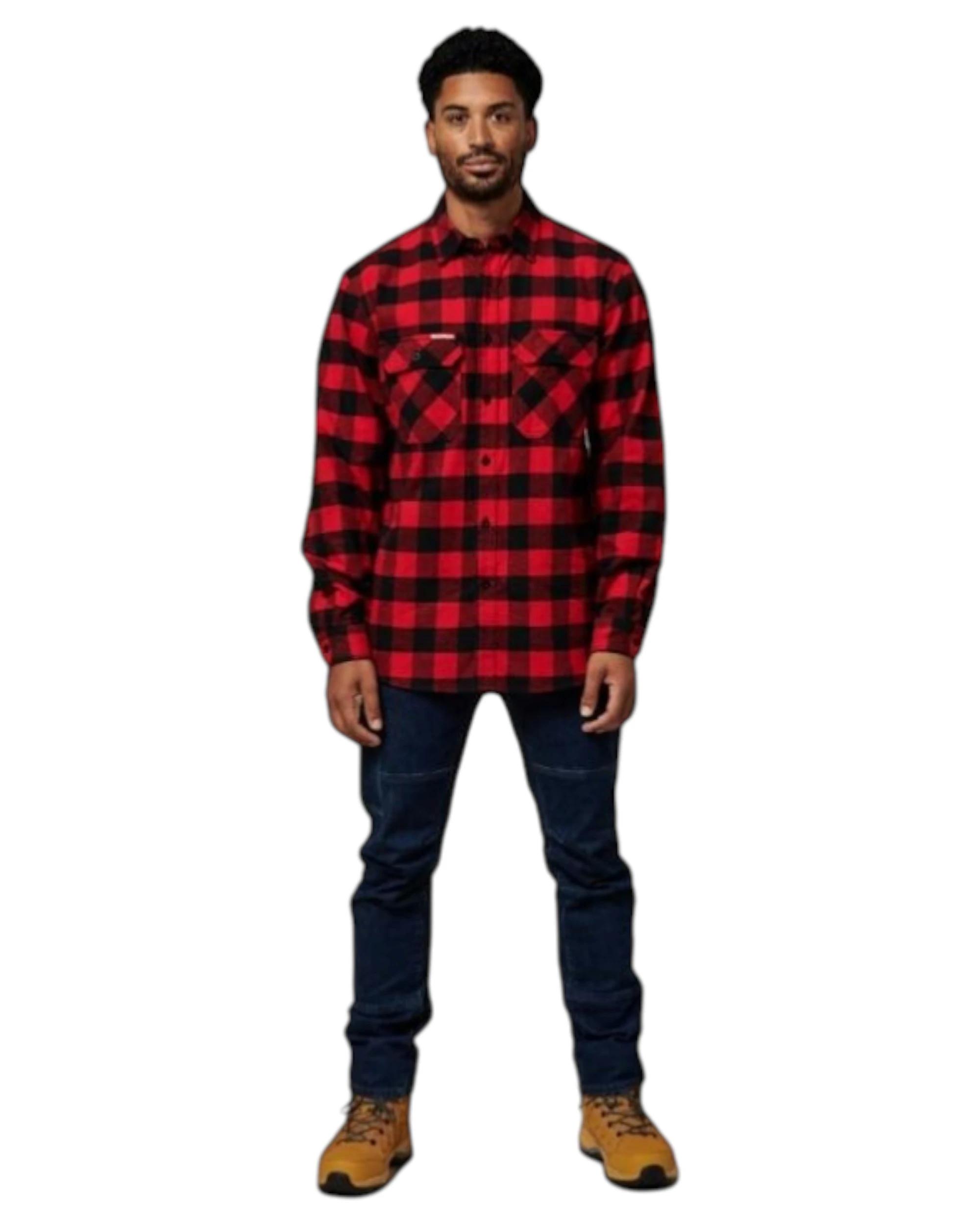 6 Hard Yakka Mens Foundation New Check Flannel Shirt Red Red Check, 6 of 6