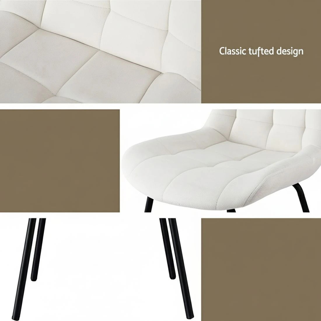 6 Artiss 2x Dining Chairs Velvet Tufted Kitchen Lounge Cafe Accent Chair - Natural, 6 of 6