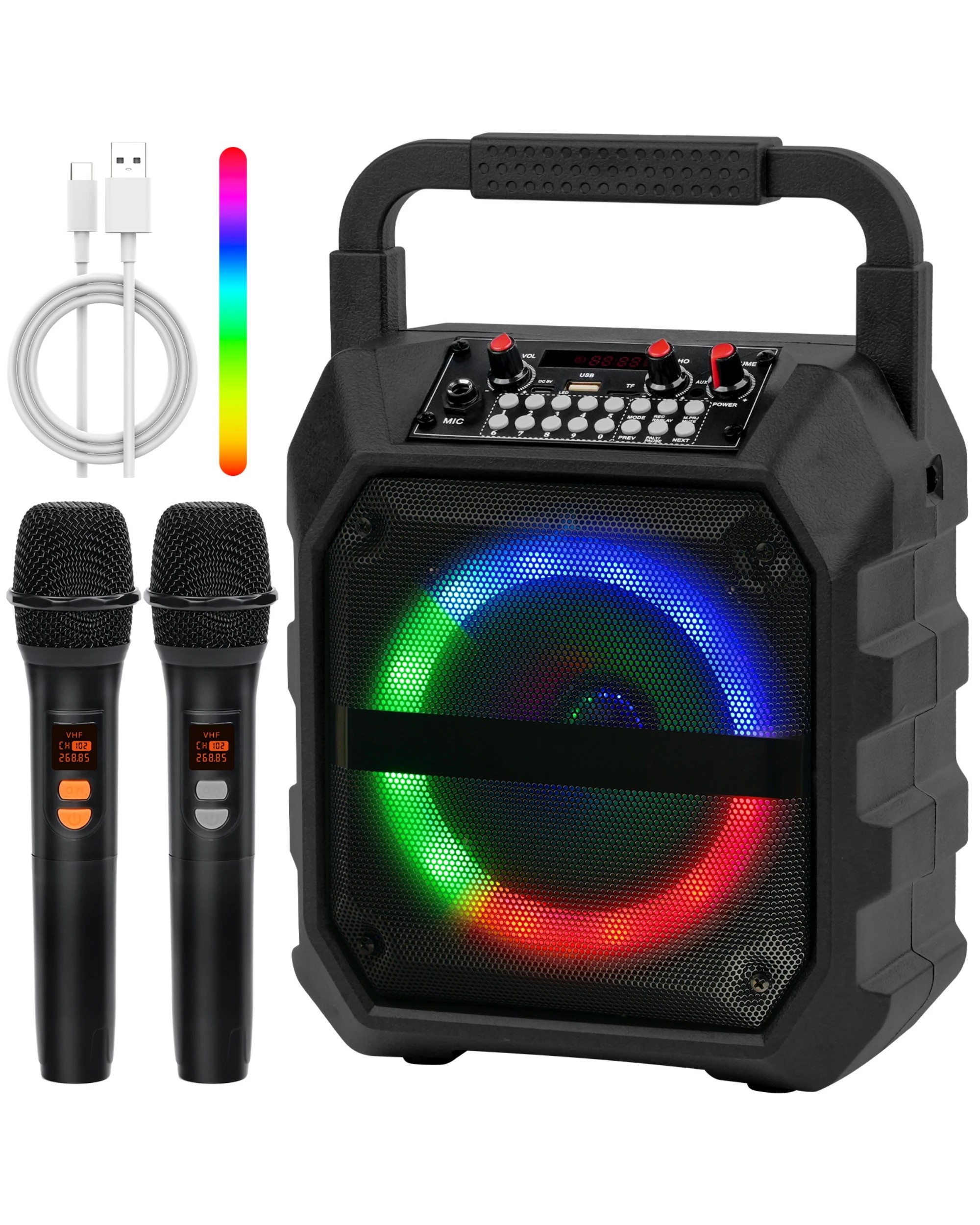 1 Advwin Karaoke Machine with 2 Wireless Microphones - Black, 1 of 8