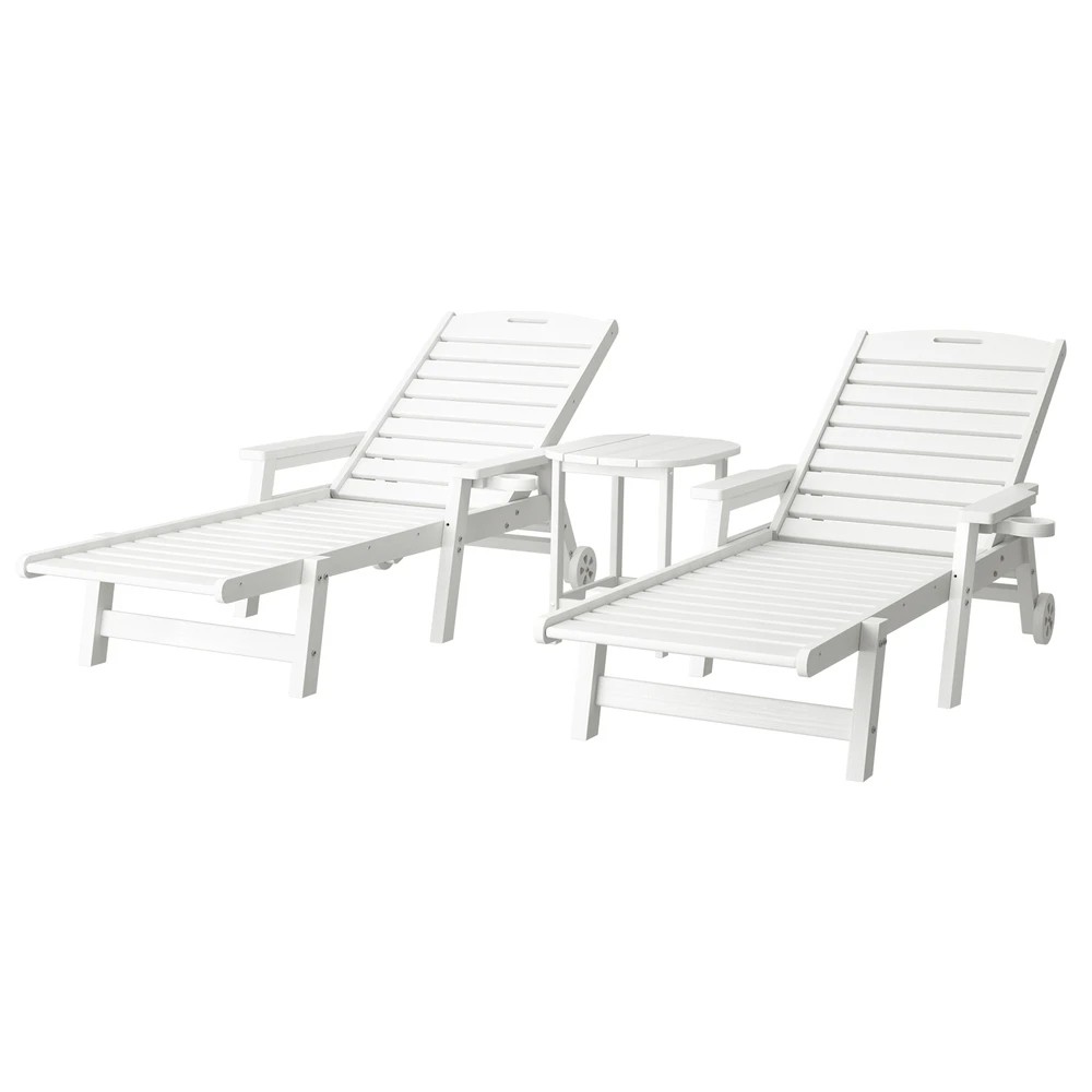 1 Gardeon Sun Lounge Lounger Beach Chair HDPE Patio Outdoor Furniture with Wheels - White, 1 of 6