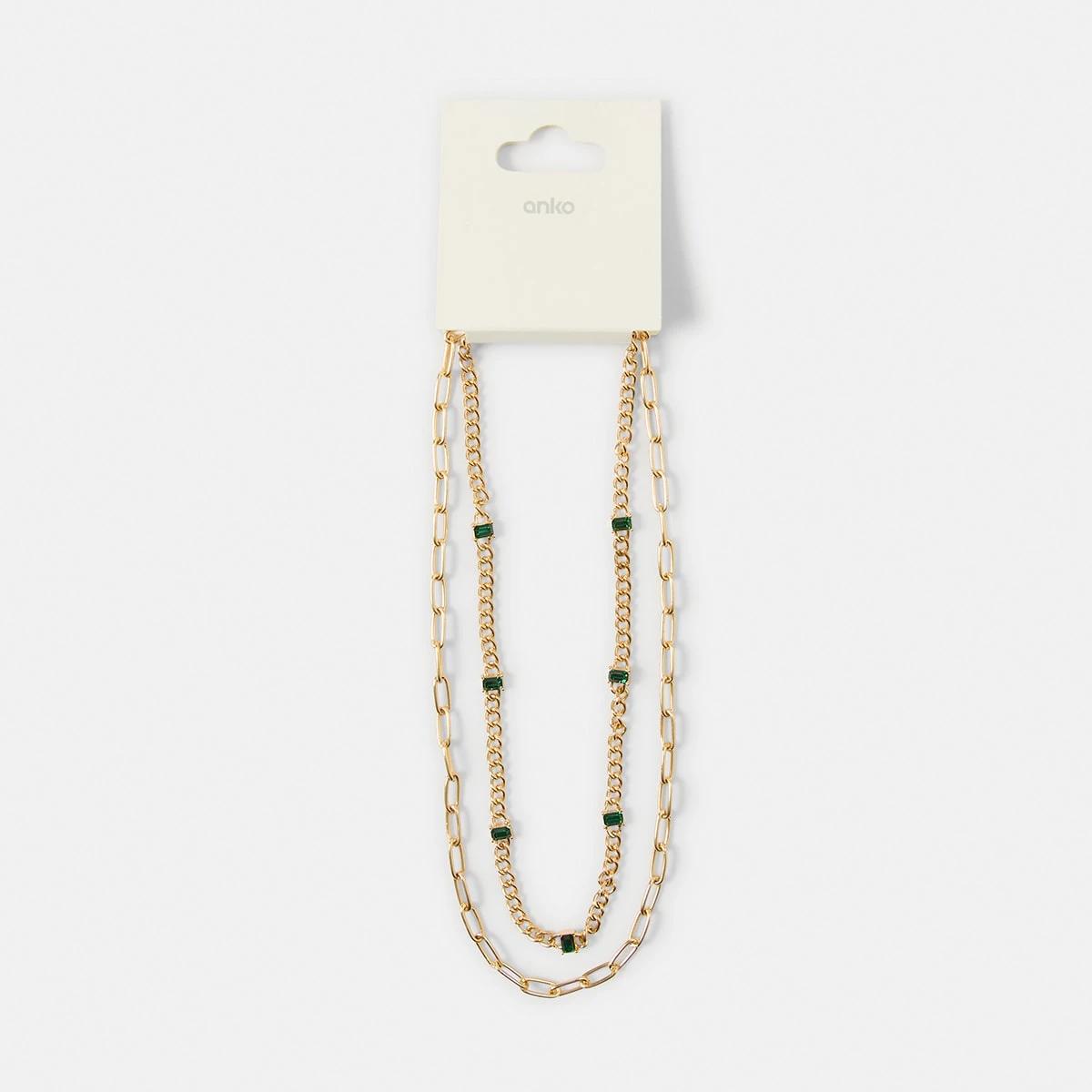 4 2 Pack Emerald Stone Chain Necklace - Gold Tone Gold, 4 of 4