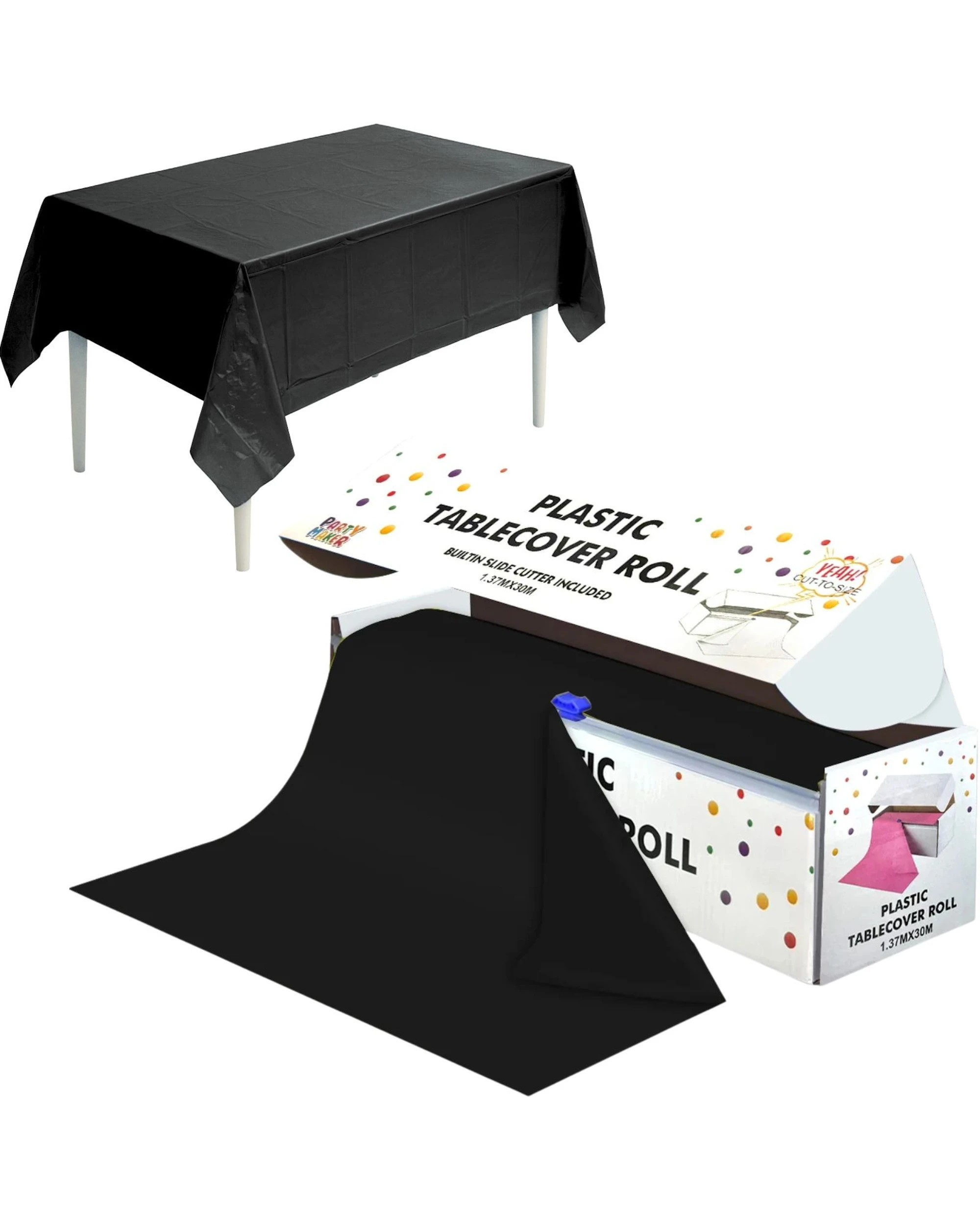 3 Party Maker Cut-To-Size Plastic Banquet Tablecloth Table Roll 1.37m x 30m - Black, 3 of 3