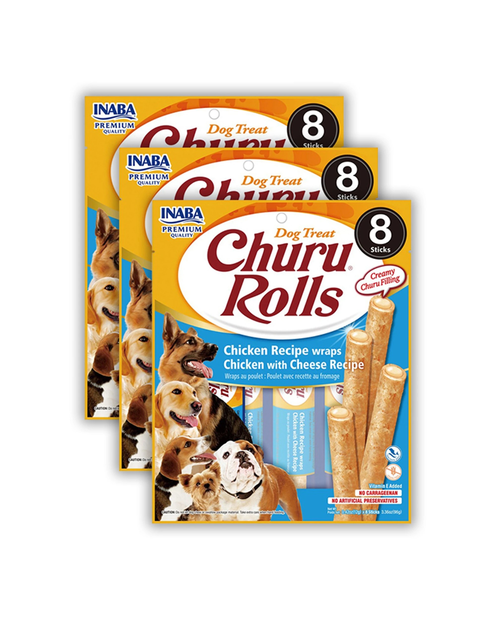 1 Inaba Pet Dog Churu Rolls Chicken Wraps With Cheese 3 Pack 8 Pack 96g - Plain, 1 of 3