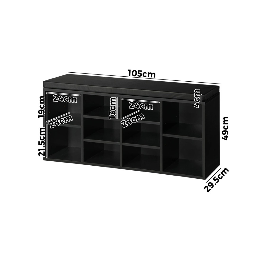 7 Oikiture Shoe Cabinet Bench Shoe Storage Rack Pu Padded Seat Organiser Cupboard
 - Black, 7 of 7