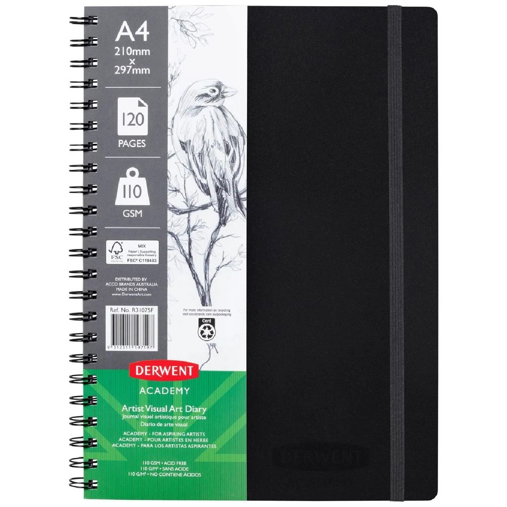 1 Derwent Academy Visual Art Diary 110gsm 120 Pages A4 Black, 1 of 4
