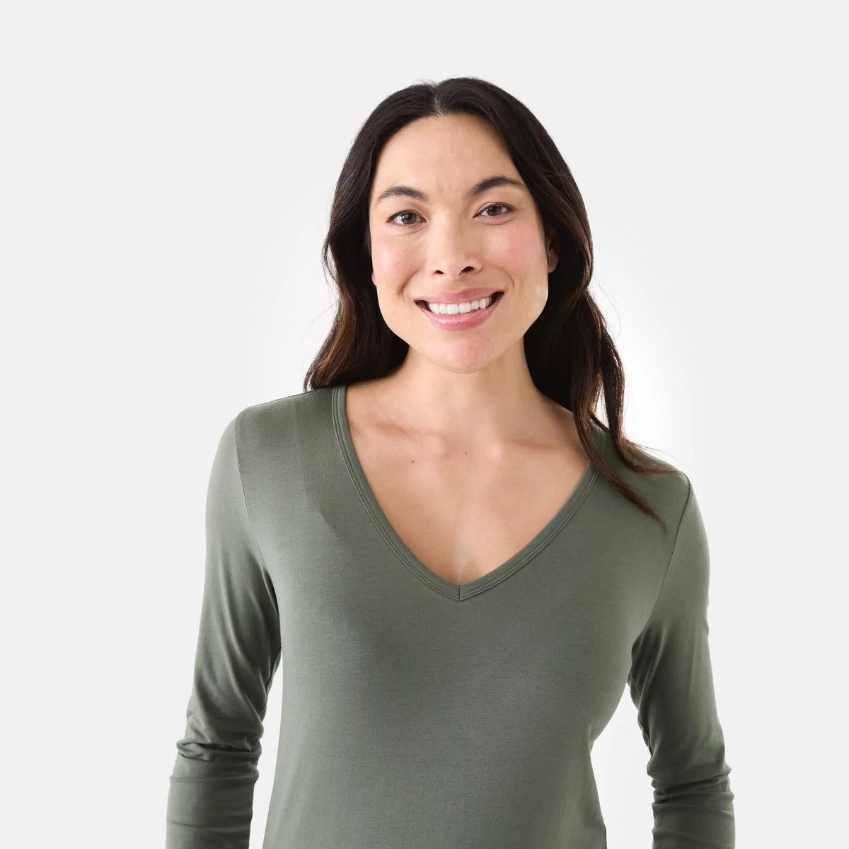 4 Long Sleeve Stretch V-Neck T-shirt Grn Olive, 4 of 5