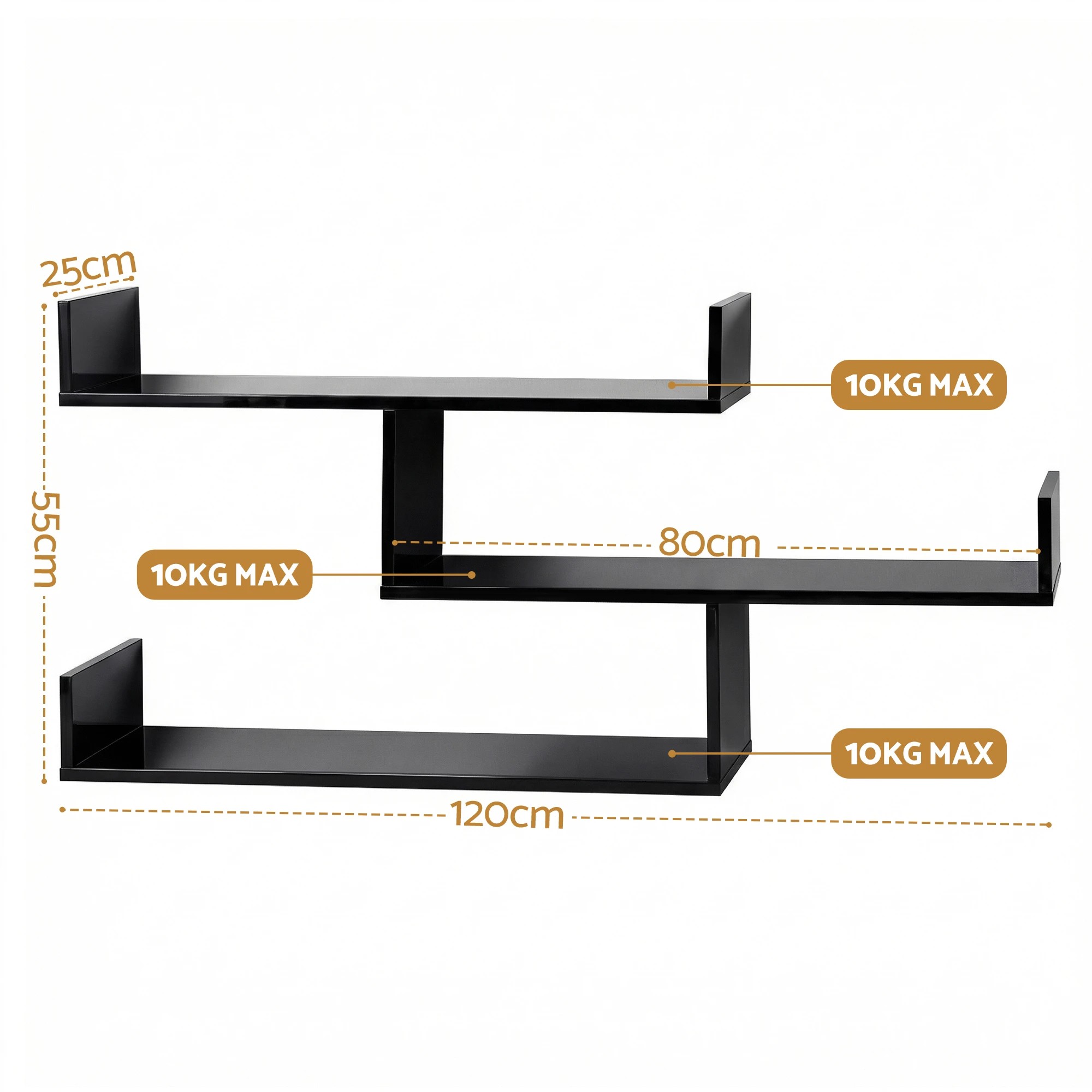 2 Artiss Floating Wall Shelf 3 Tier - Black, 2 of 3