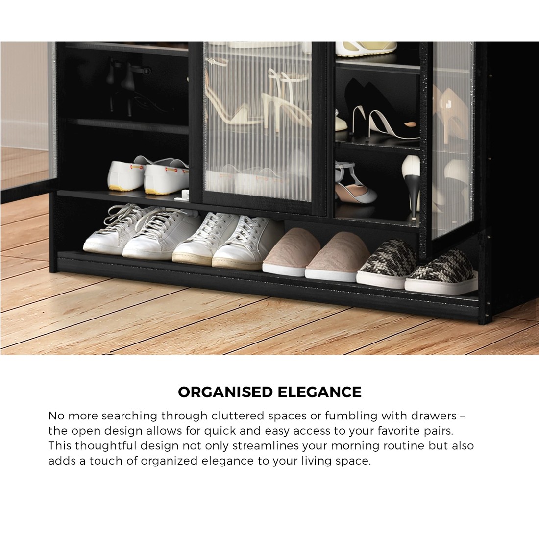 4 Oikiture Shoe Cabinet Shoes Storage Rack Organiser 3 Doors Shelf
 - Black, 4 of 9