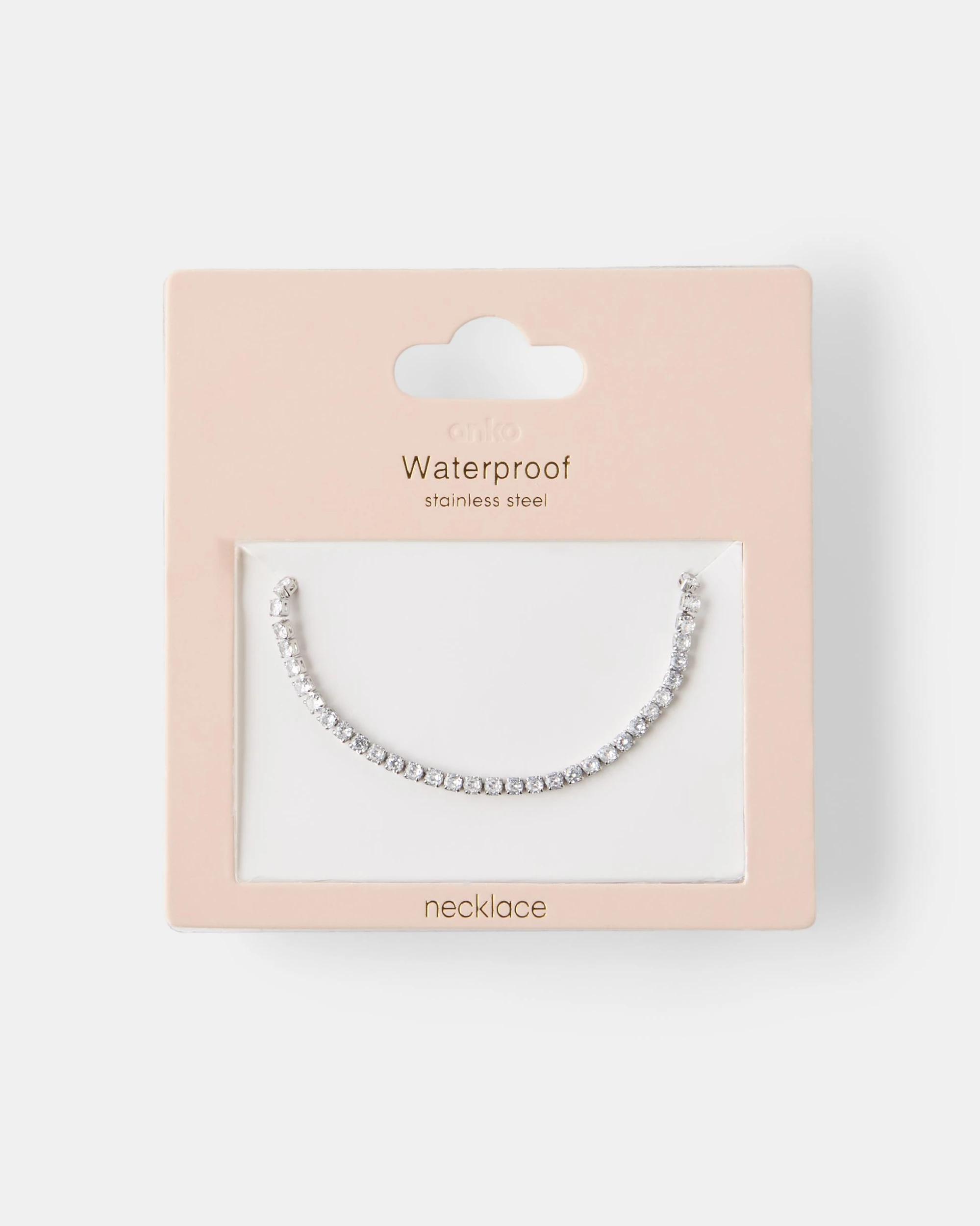3 Waterproof Stainless Steel Diamante Necklace - Silver Tone Silver, 3 of 3