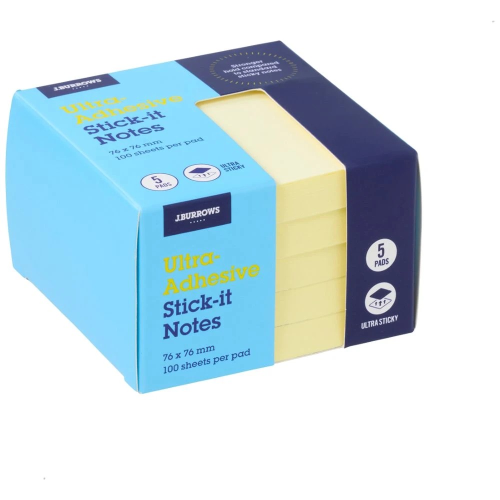 1 J.Burrows Ultra Stick-it Notes 76x76mm Yellow 5 Pack, 1 of 4