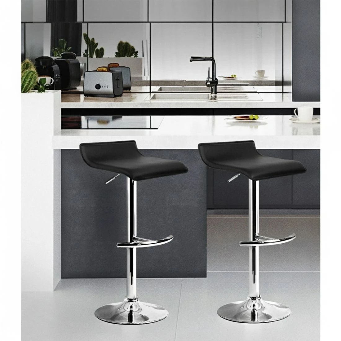 3 Artiss 2x Bar Stools Adjustable Gas Lift Chairs - Black, 3 of 8