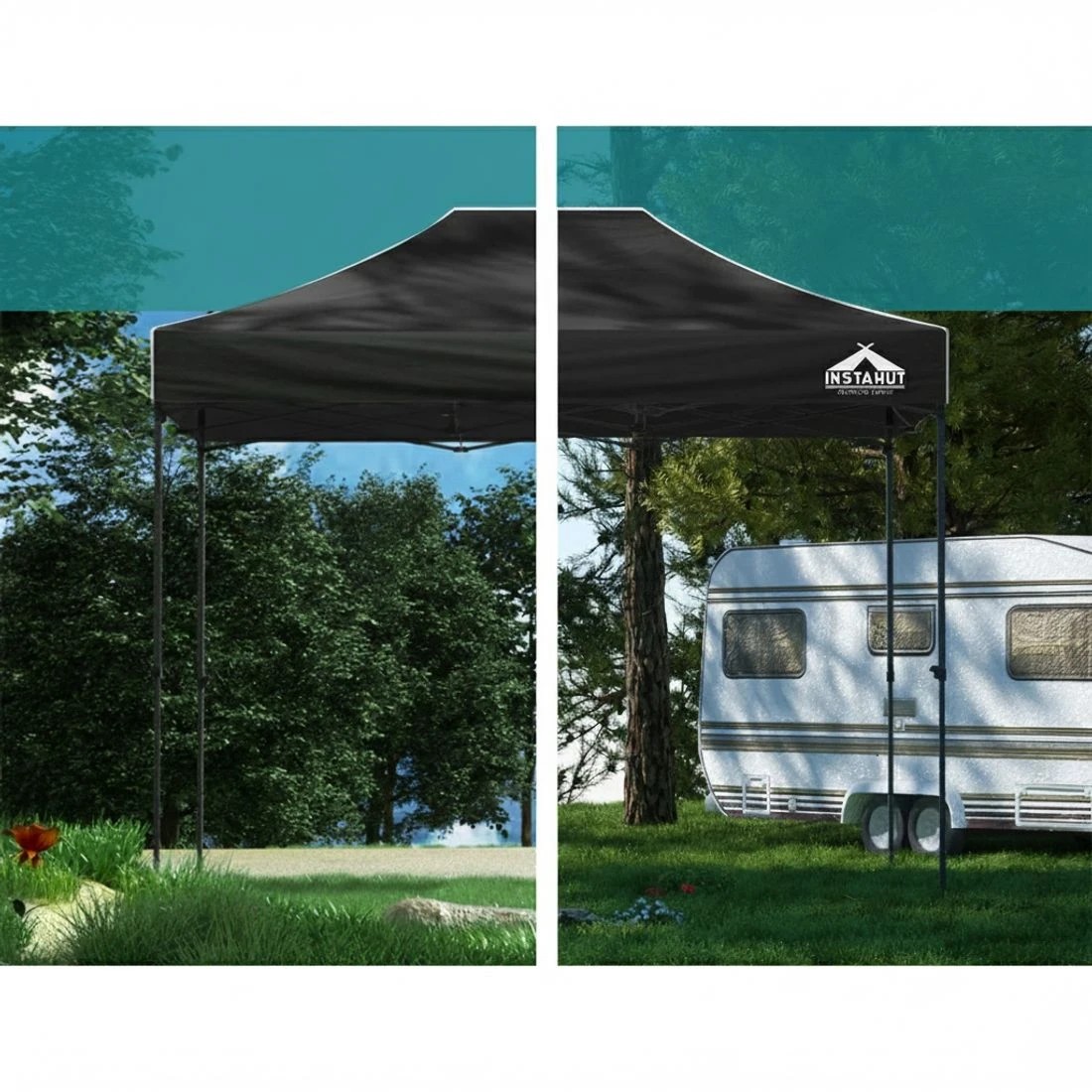 4 Instahut Gazebo Pop Up Marquee 3x4.5m Folding Tent Wedding Outdoor Camping Canopy Gazebos Shade - Black, 4 of 7