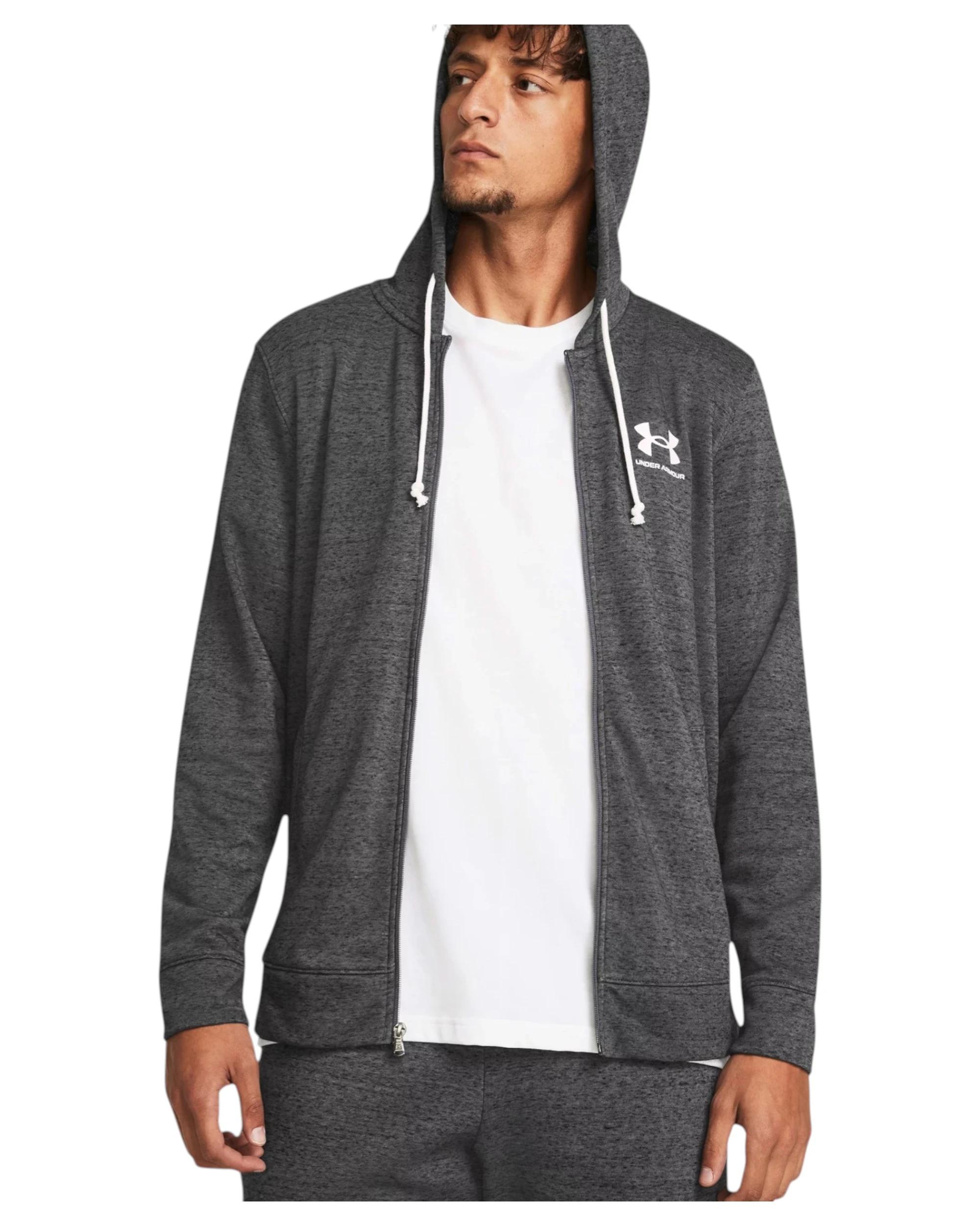 3 Under Armour Mens Rival Terry Full Zip Castlerock/ White Jacket CASTLEROCK, 3 of 4