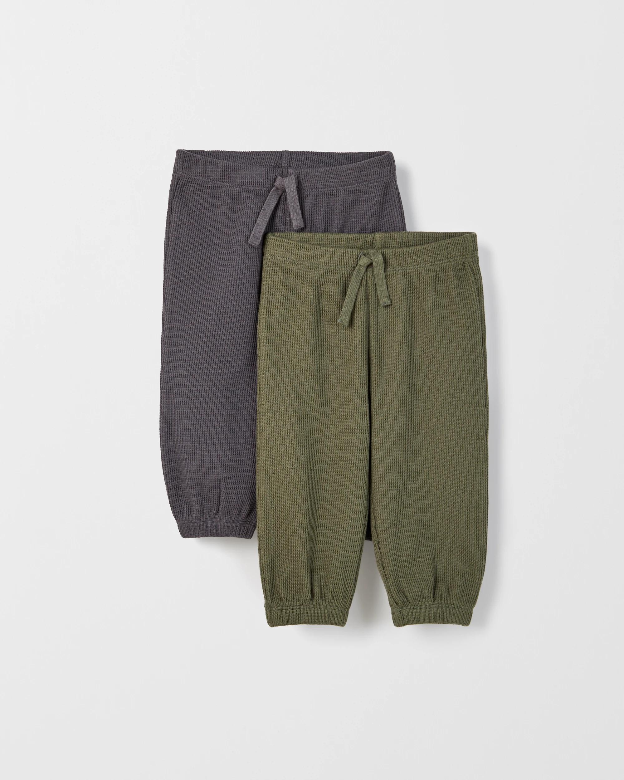 1 Target Baby Baby Organic Cotton 2 Pack Waffle Pants CHARCOAL/KHAKI, 1 of 4