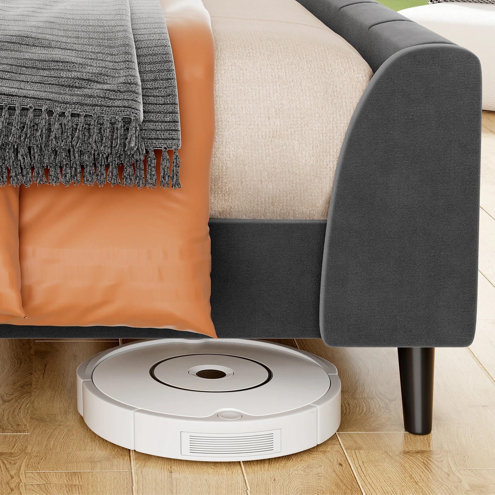 6 Alfordson Bed Frame Double Size Tufted Headboard Base Velvet Hundolf - Grey, 6 of 10