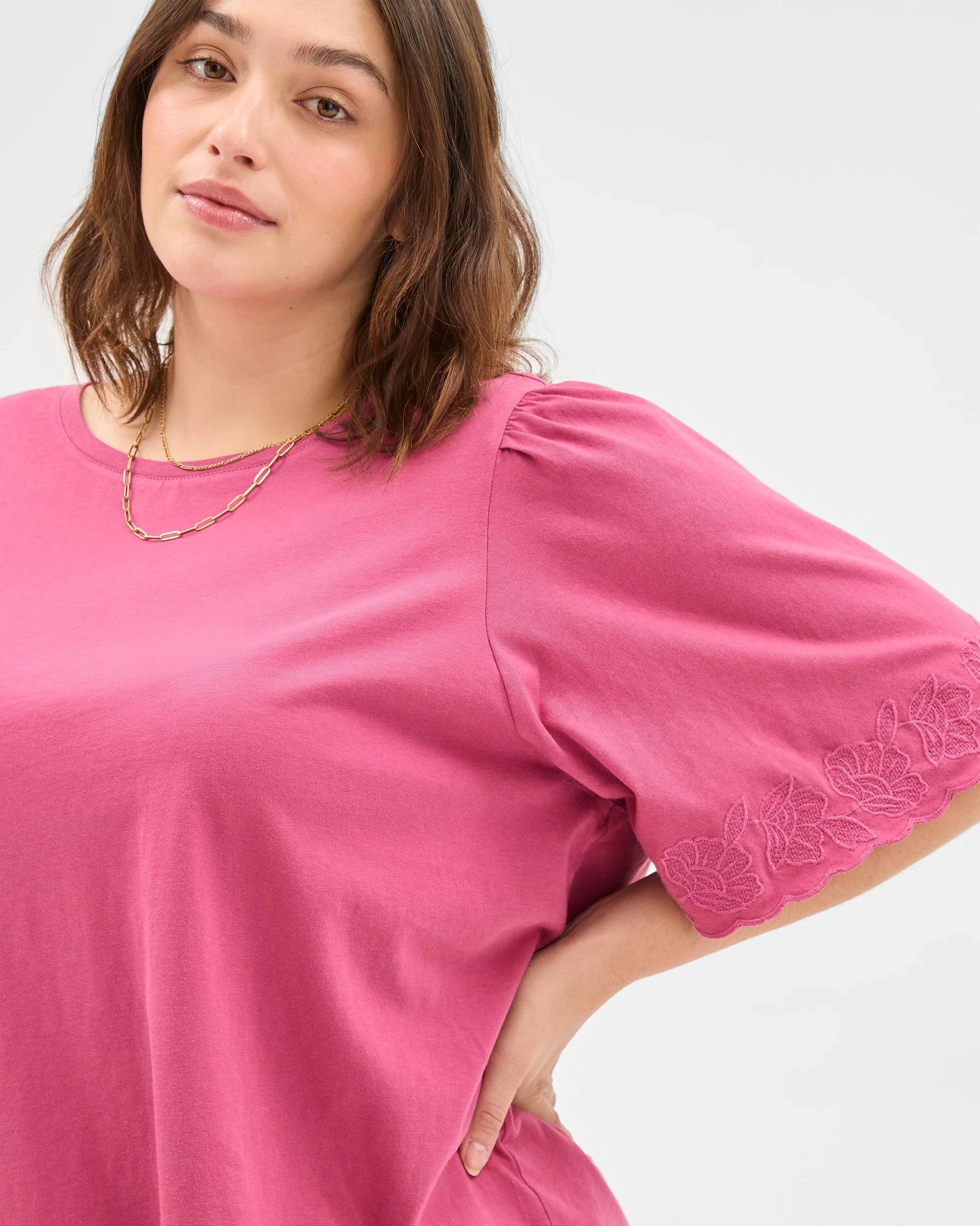 3 Target Plus Size Australian Cotton Embroidered Sleeve T-Shirt BERRY, 3 of 6