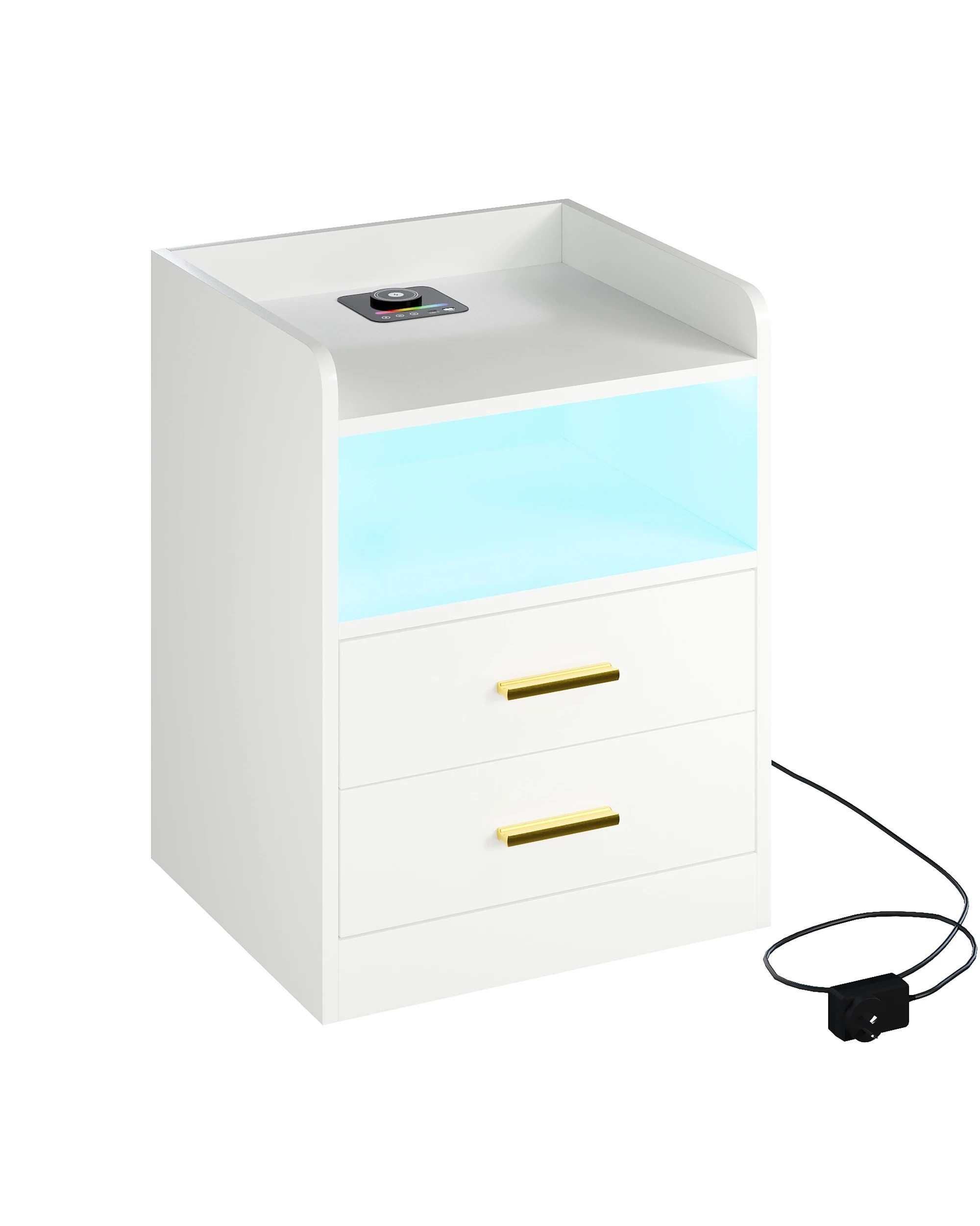 1 Advwin Bedside Table 2 Drawers Led Nightstand Wireless Charging Station, 1 of 8