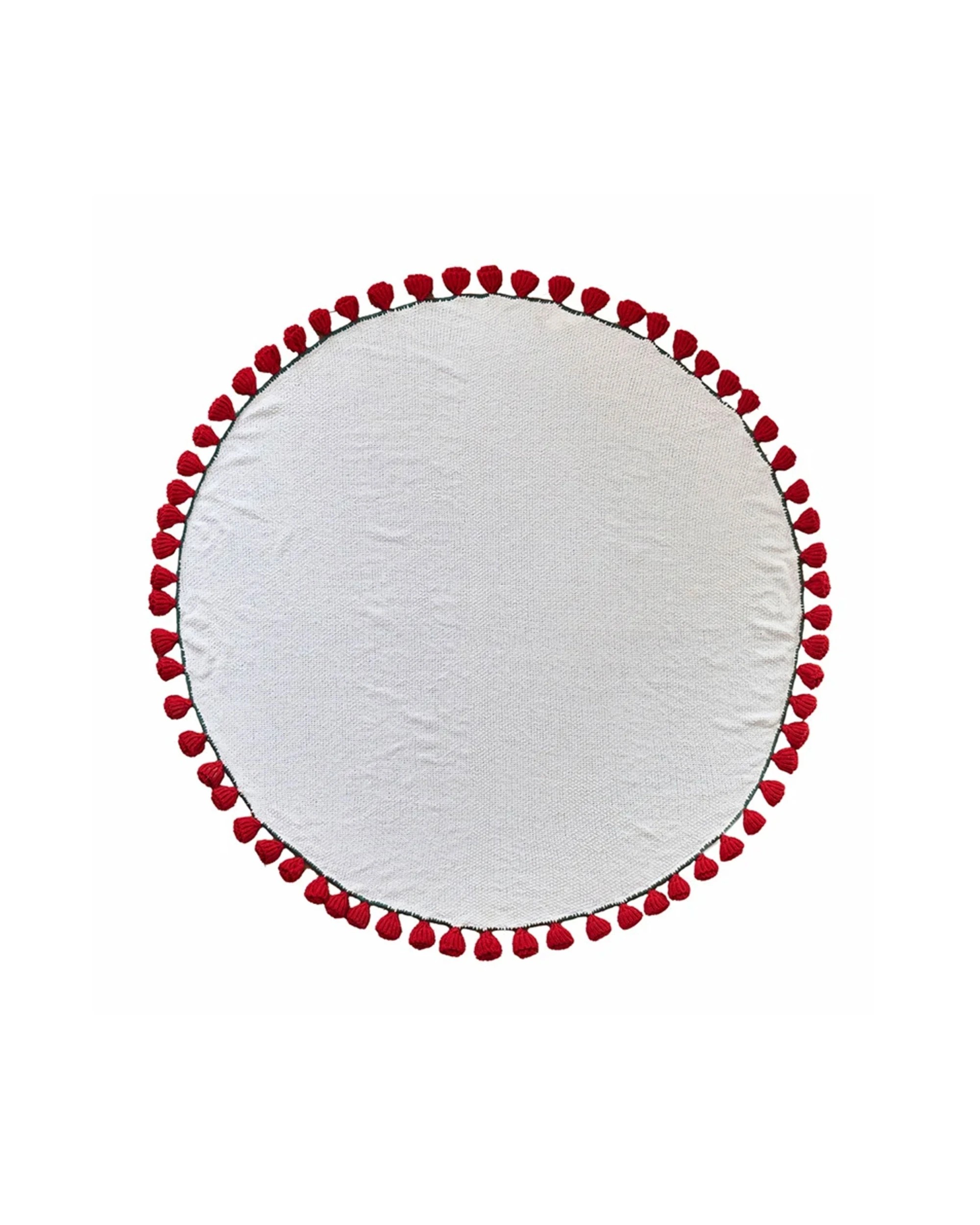 1 Cotton More Rose Bouquet Knitted Round Blanket Tassel 150cm - Red, 1 of 5