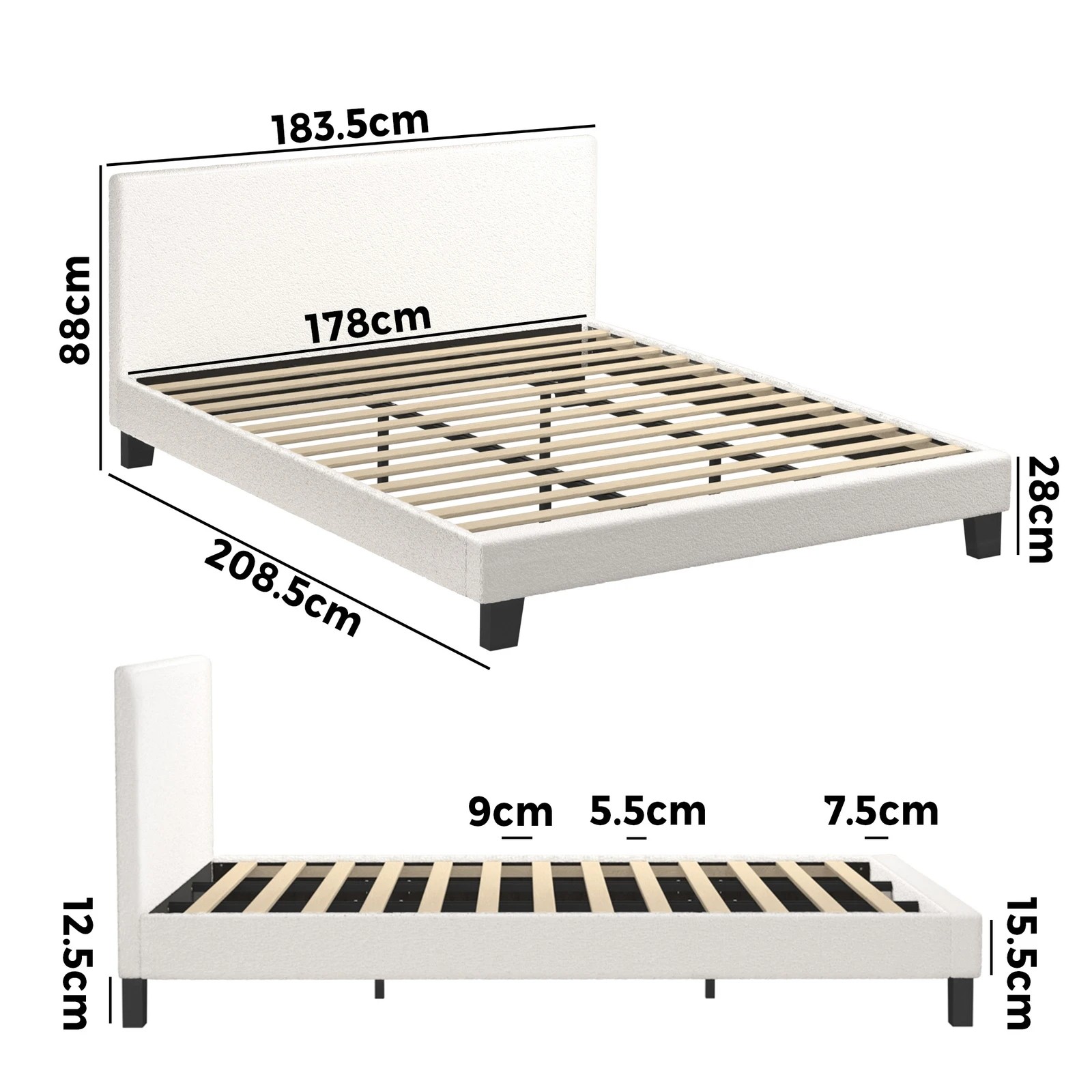 10 Oikiture Bed Frame King Size Boucle - White, 10 of 10