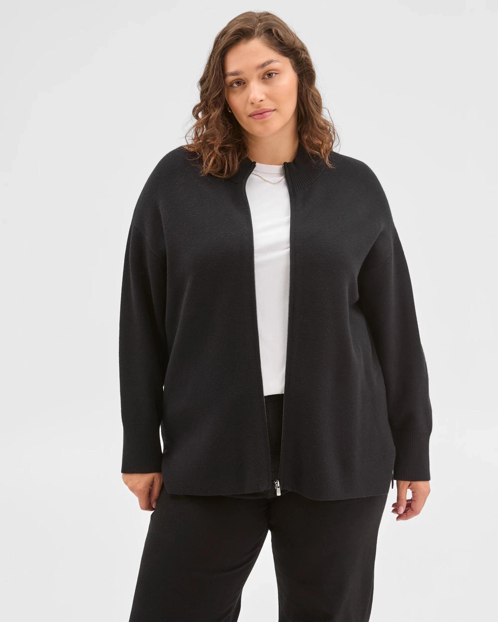 6 Target Curve Plus Size Clean Knit Zip Through Sweater BLACK, 6 of 7