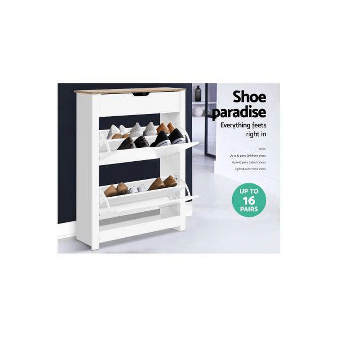 5 Shoe Cabinet Rack Storage Organiser Cupboard Shelf Drawer 16 Pairs White - White, 5 of 7