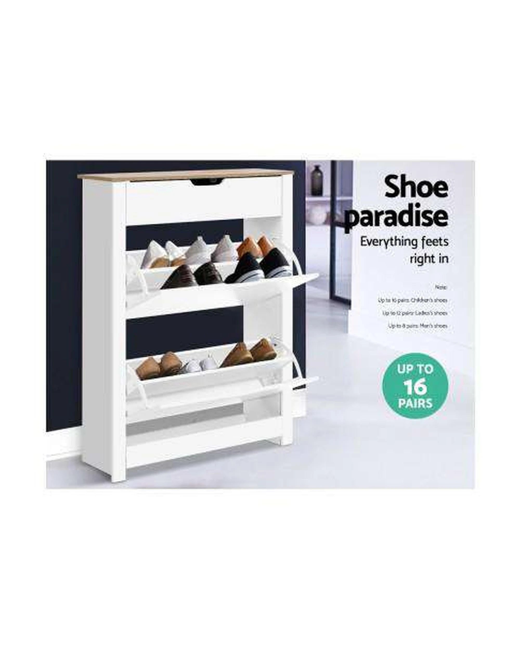 5 Shoe Cabinet Rack Storage Organiser Cupboard Shelf Drawer 16 Pairs White - White, 5 of 7