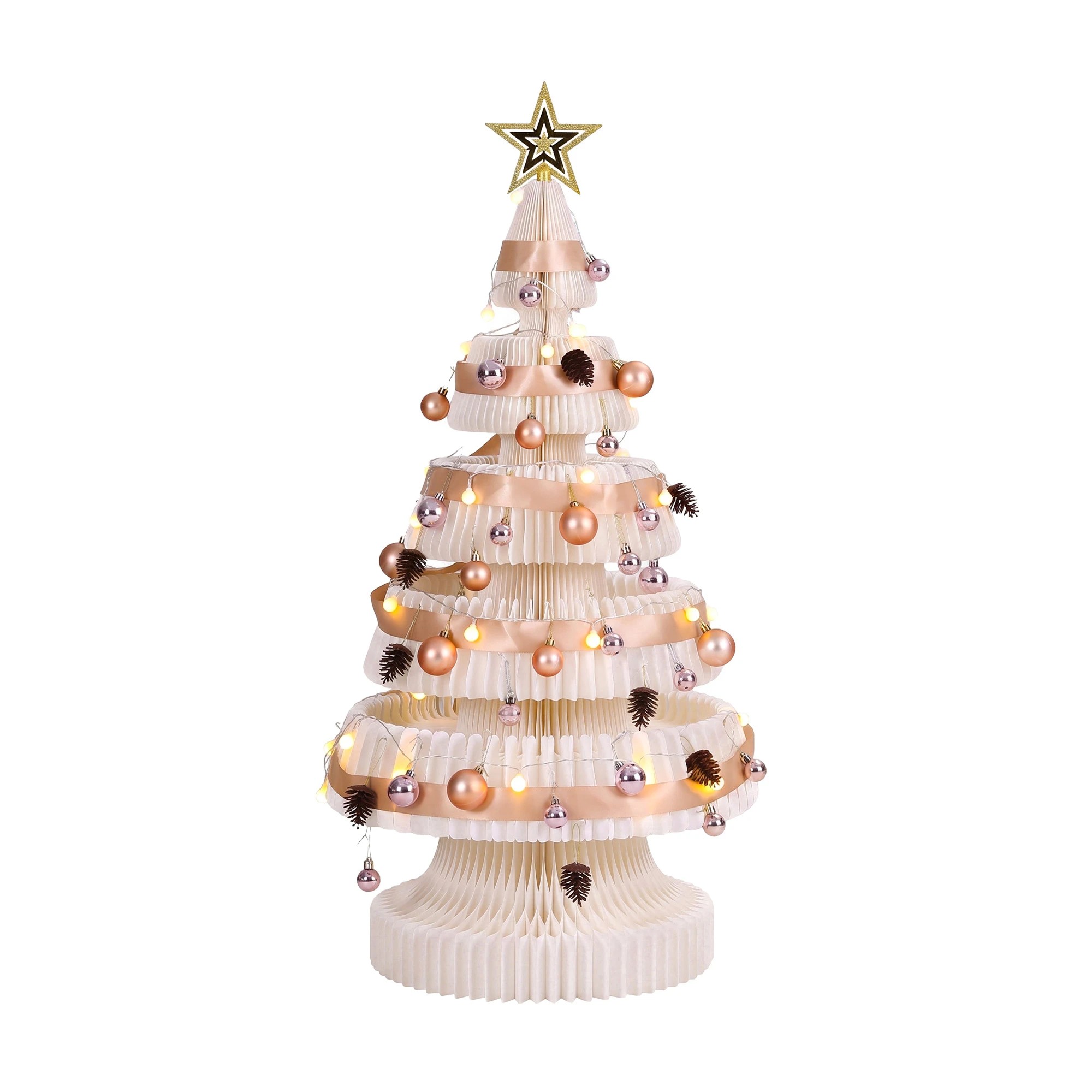 1 Jingle Jollys Paper Christmas Tree Foldable 114CM w/ Star Topper LEDs Xmas Decoration Kit - White, 1 of 9