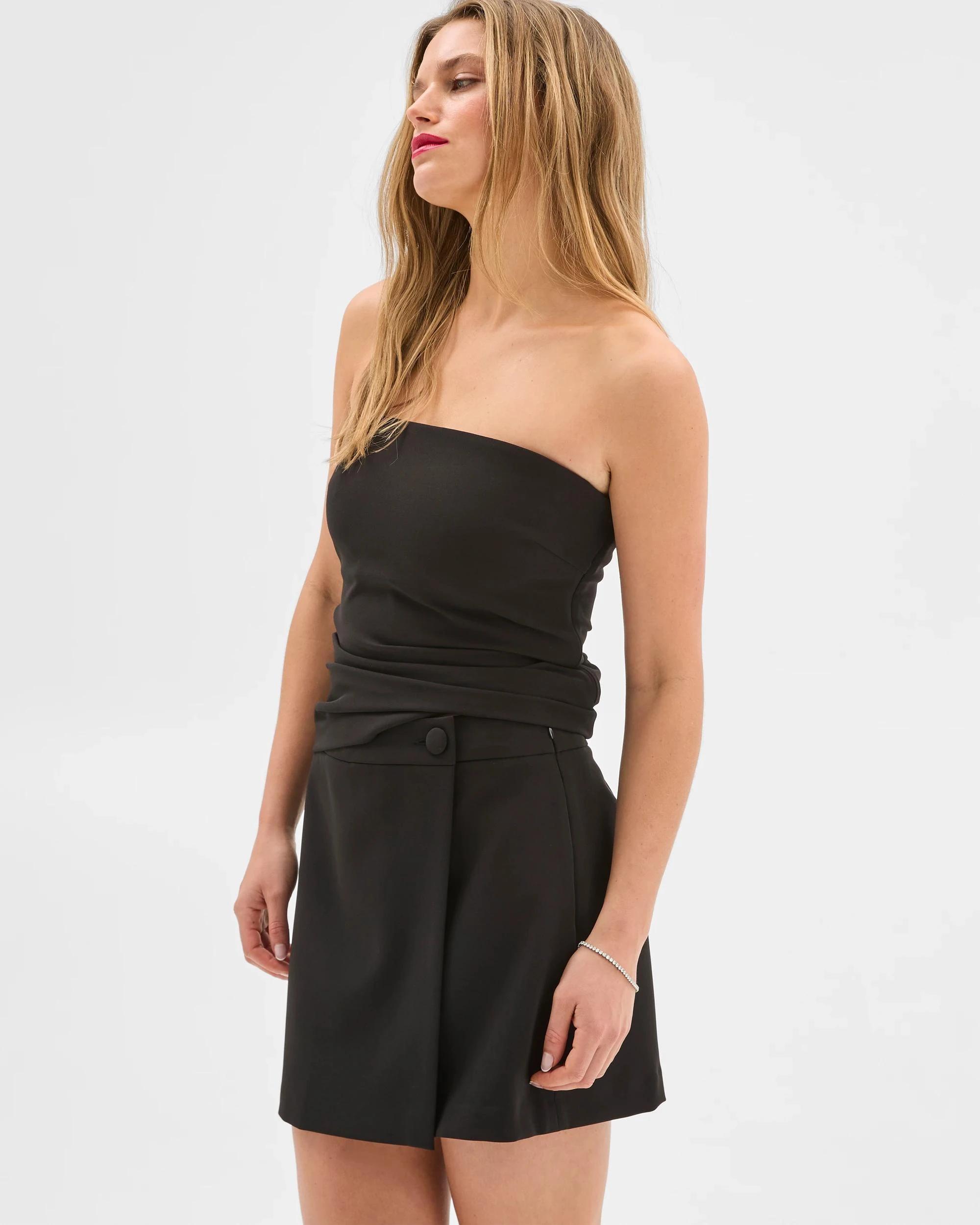 5 Button Front Wrap Skirt - Lily Loves BLACK, 5 of 6