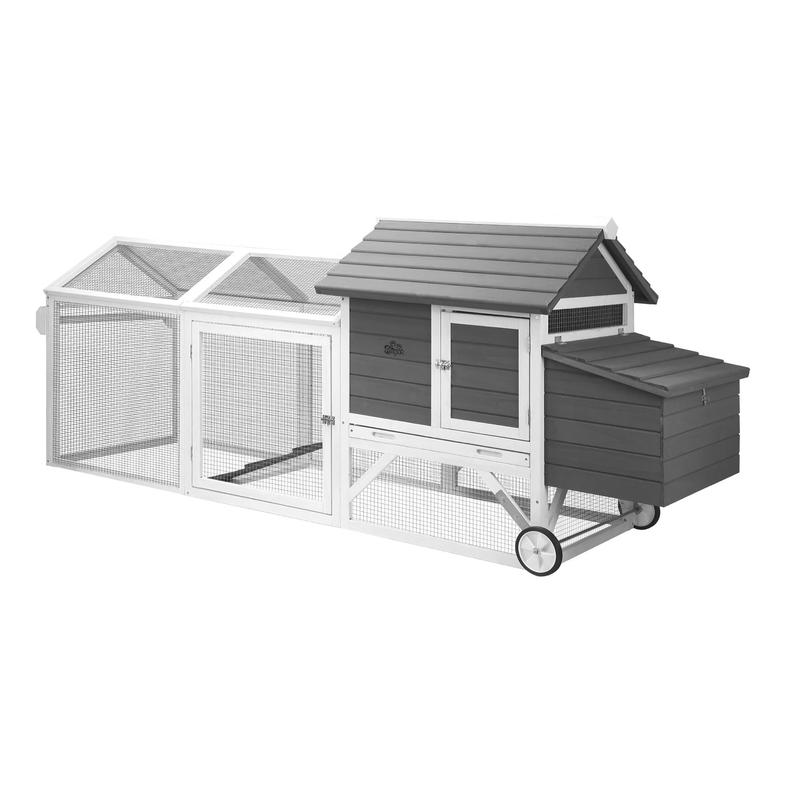 1 Alopet Chicken Coop Rabbit Hutch Extra Large Wooden House Run Hatch Box w/Wheels - Grey, 1 of 10