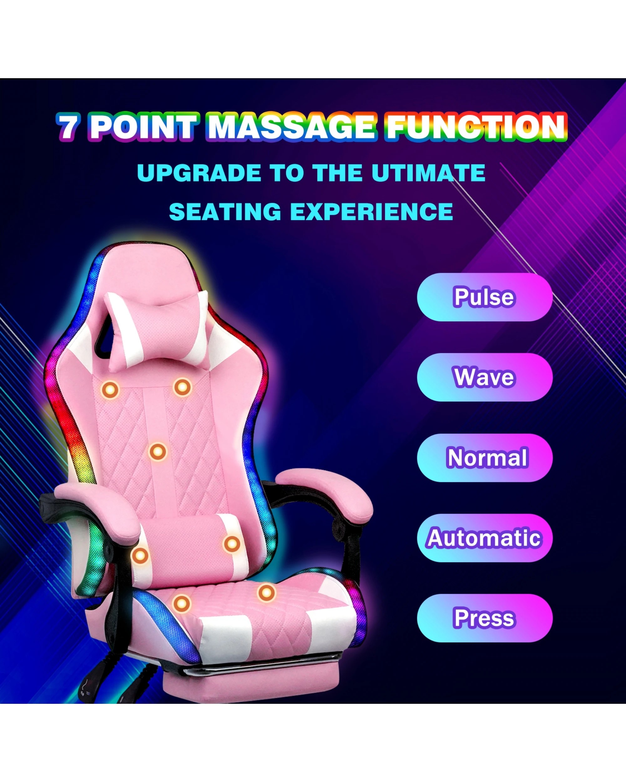 7 Advwin Gaming Chair With Massagers And LED Lights, Executive Office Chair With 135° Recline, Racing Computer Chair, 7 of 9