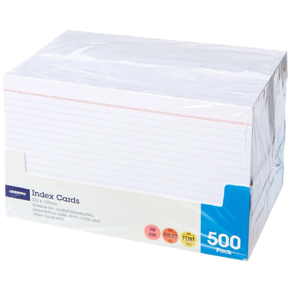 1 J.Burrows Index Cards Ruled 203 x 127mm White 500 Pack, 1 of 1