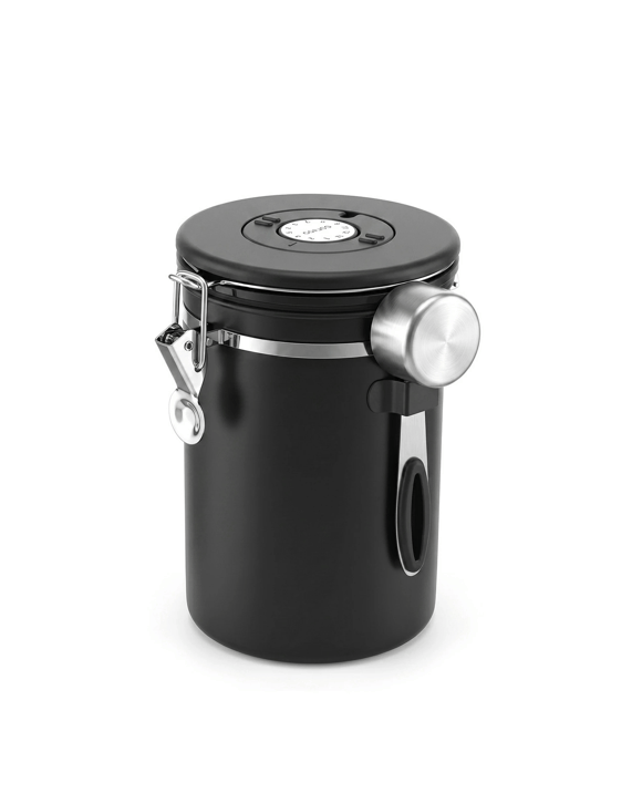 5-Star Chef 1.8L Stainless Steel Coffee Bean Storage Container Coffee Canister with Window & Scoop Coffee Jar - Black