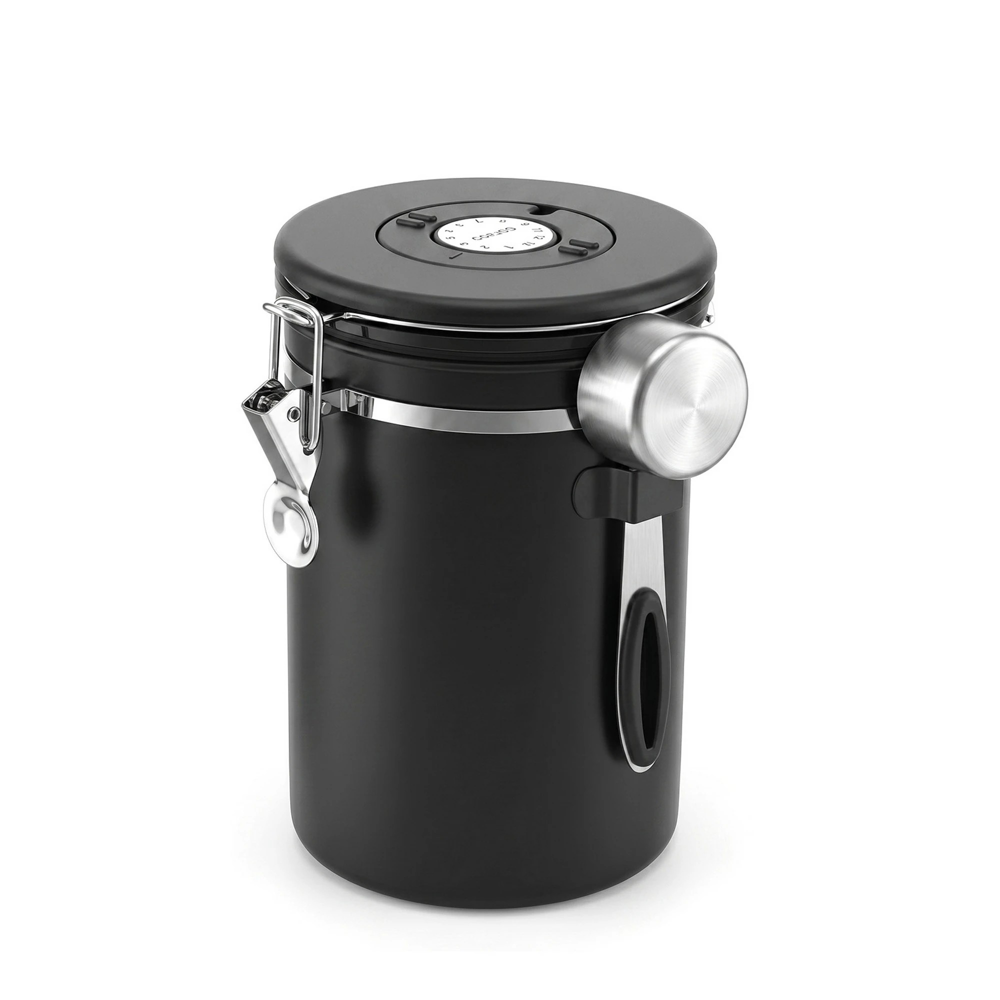 1 5-Star Chef 1.8L Stainless Steel Coffee Bean Storage Container Coffee Canister with Window & Scoop Coffee Jar - Black, 1 of 9