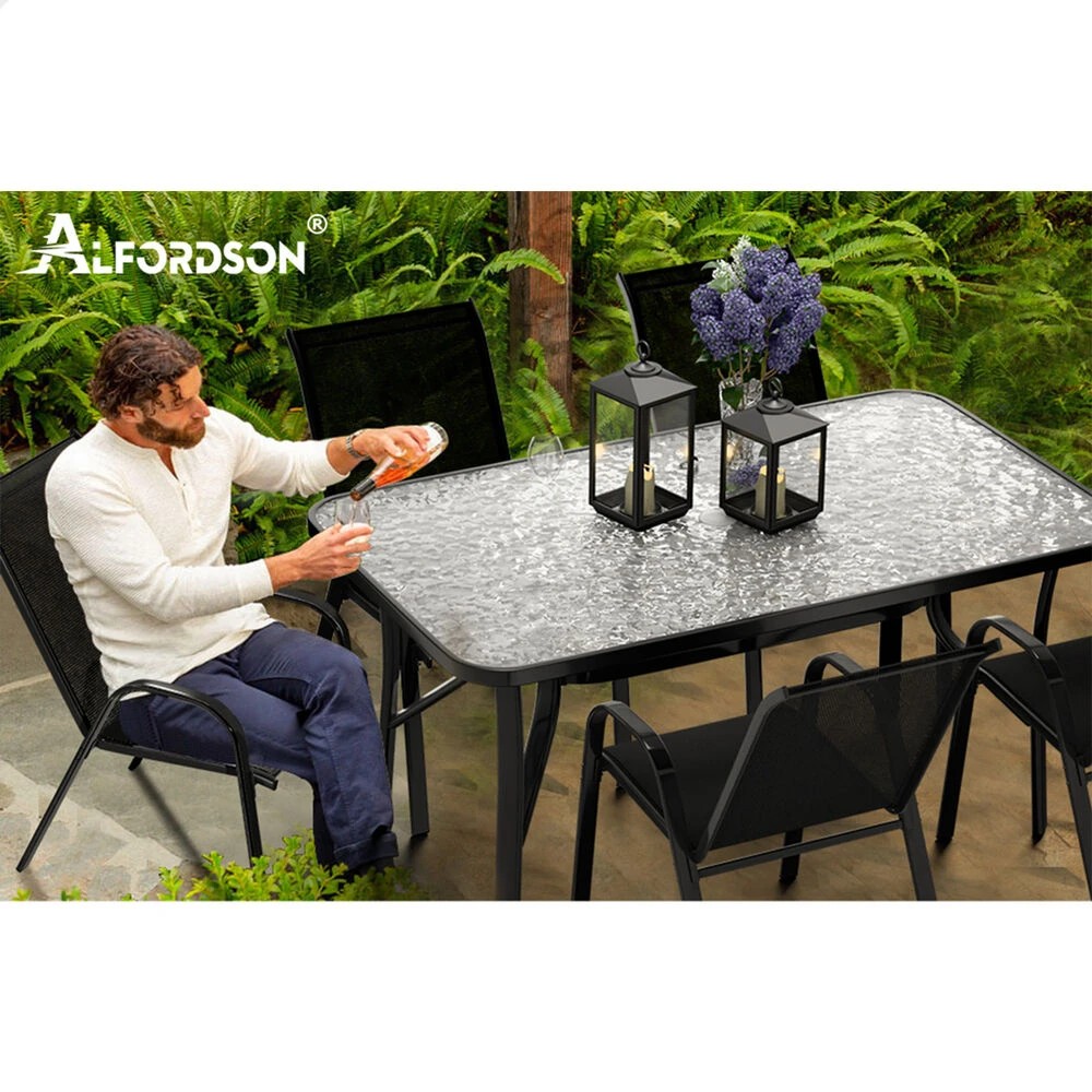9 Alfordson 4x Outdoor Lounge Chairs Patio Dining Furniture Garden Stackable - Black, 9 of 10