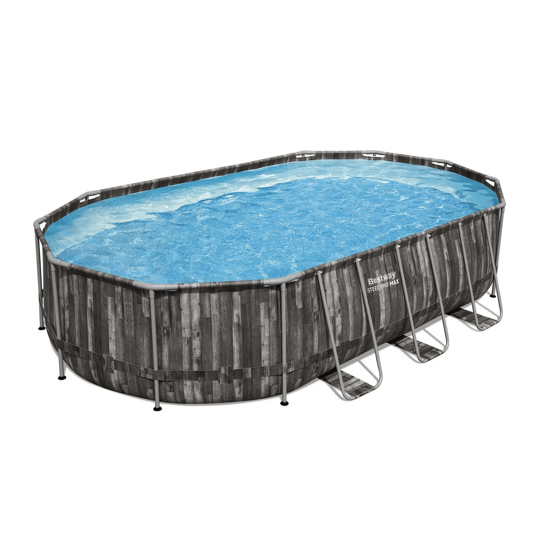 1 Bestway Swimming Pool Steel Frame Pool Set 6.1x3.66m w/ Filter Pump Ladder Cover - Grey, 1 of 2