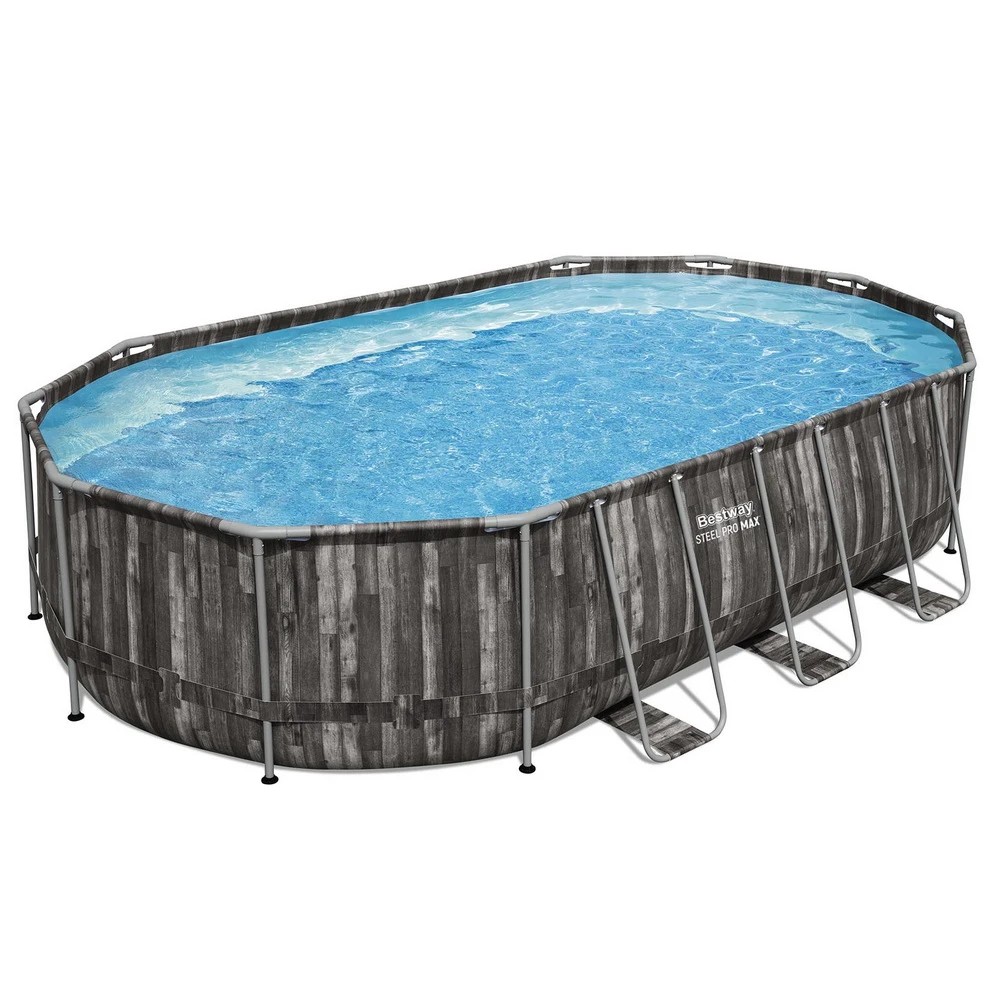1 Bestway Swimming Pool Steel Frame Pool Set 6.1x3.66m w/ Filter Pump Ladder Cover - Grey, 1 of 6