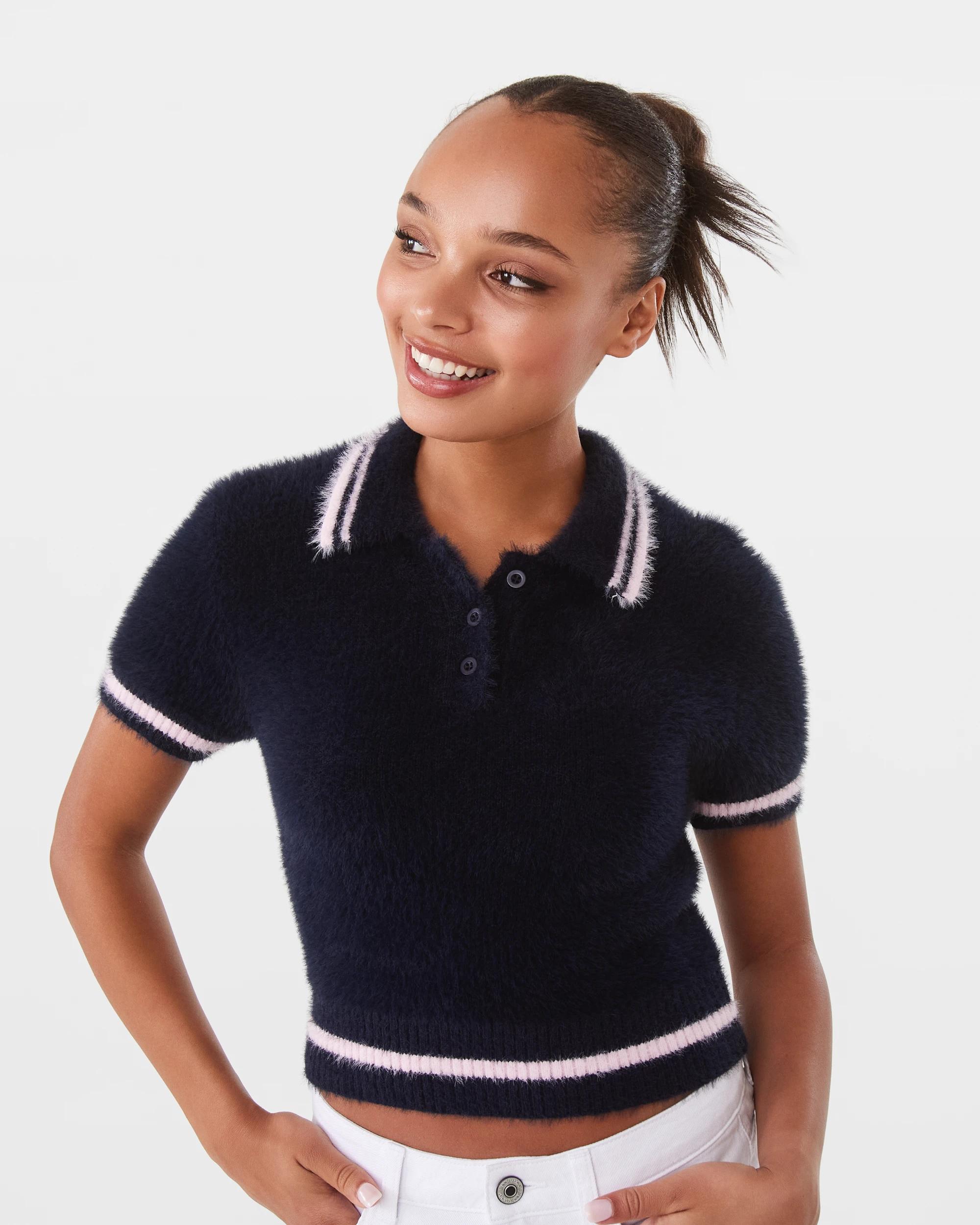 1 Eyelash Polo Top Navy Blaze, 1 of 9