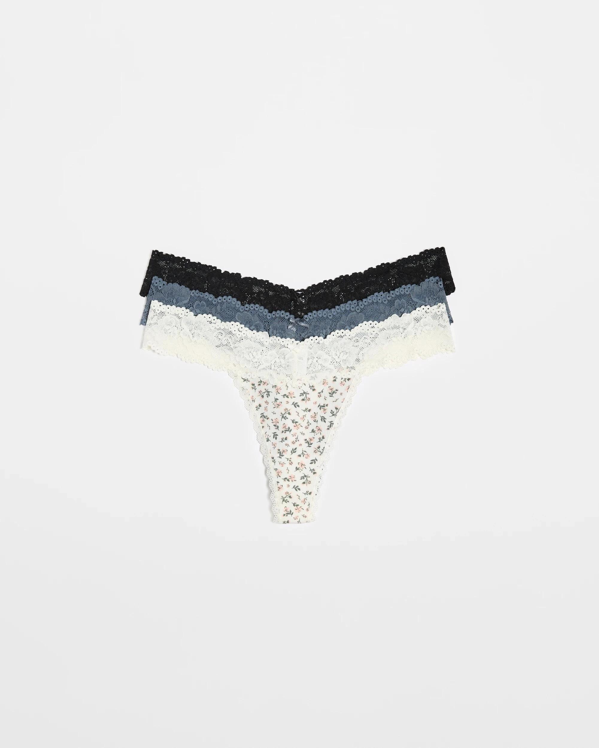 1 Target Australian Cotton & Lace Womens G-String Briefs 3 Pack PINK DITSY FLORAL/BLUE/BLACK, 1 of 3