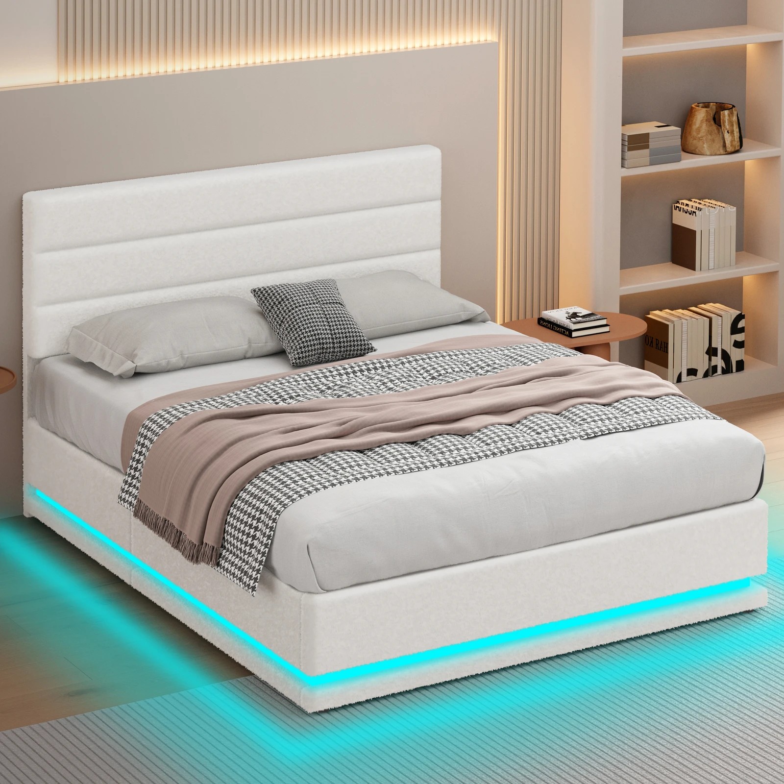 8 Alfordson Bed Frame Queen Size Platform RGB LED Gas Lift Base Storage Boucle - White, 8 of 10