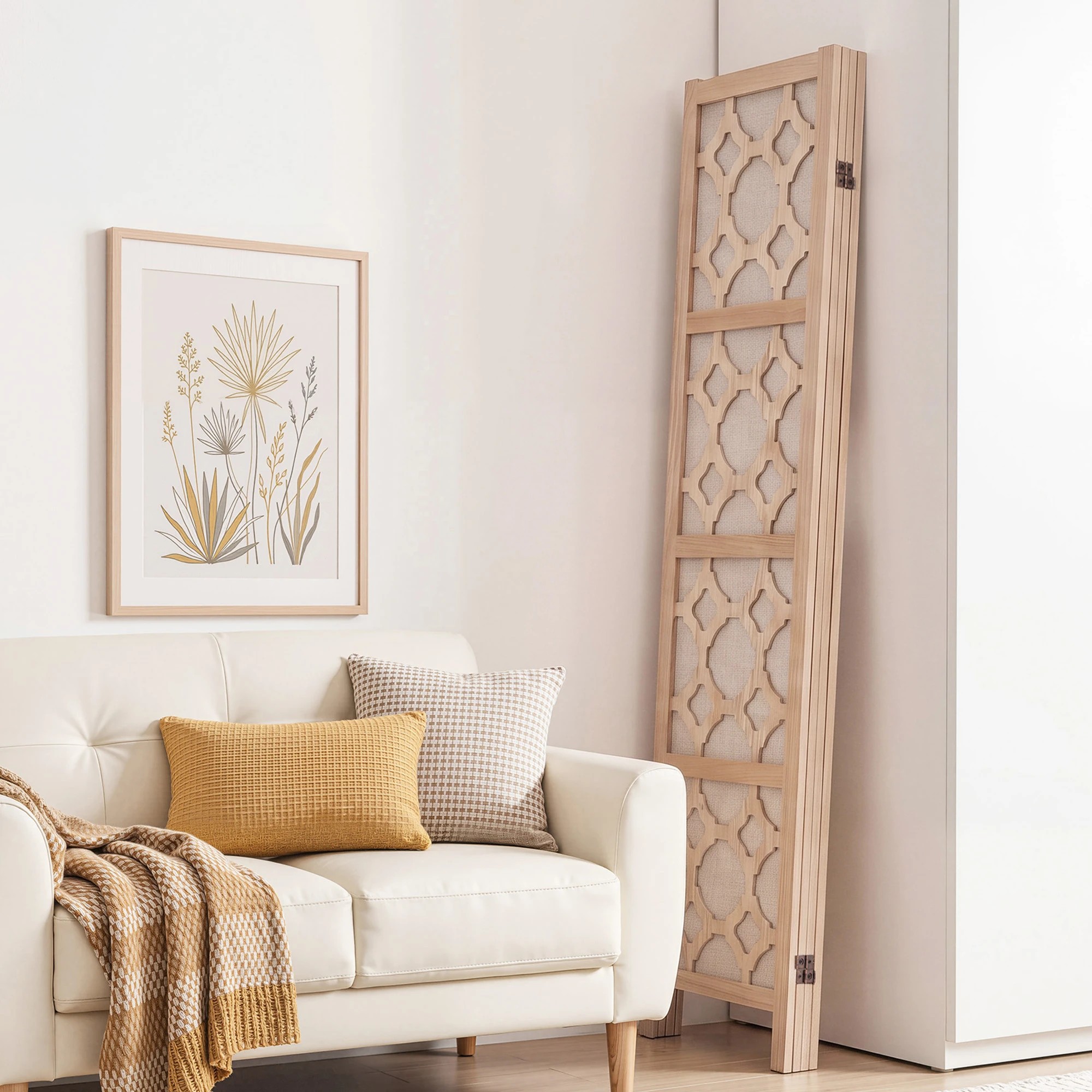 6 Artiss 4 Panel Room Divider Folding Privacy Screen Partition Freestanding Separator 170cm - Natural, 6 of 8