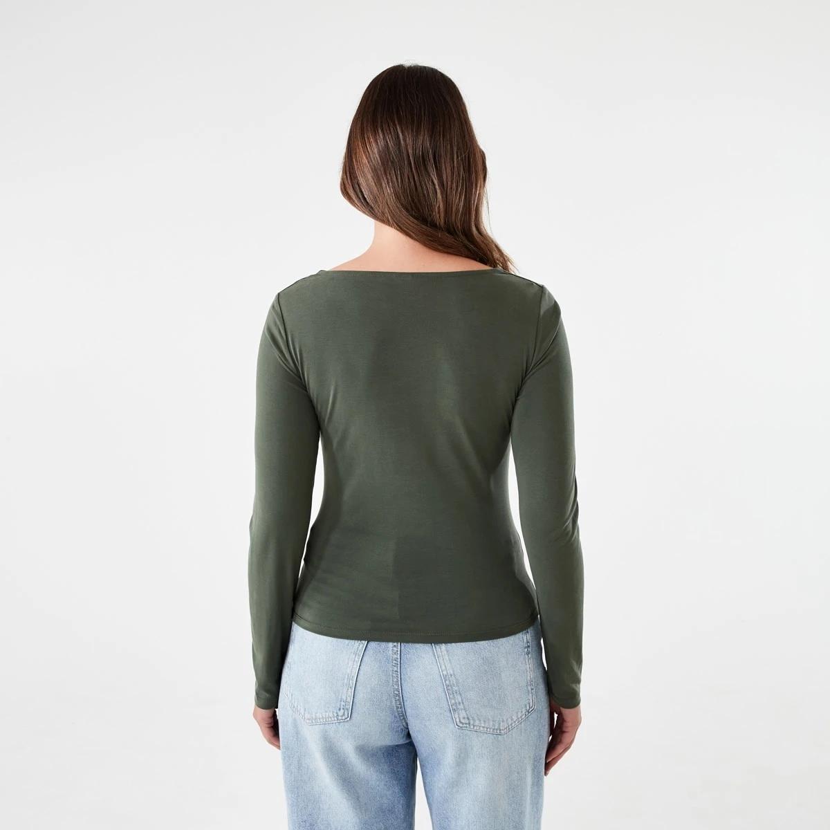 4 Long Sleeve Drape Cowl Neck Top OLIVE LEAF, 4 of 6