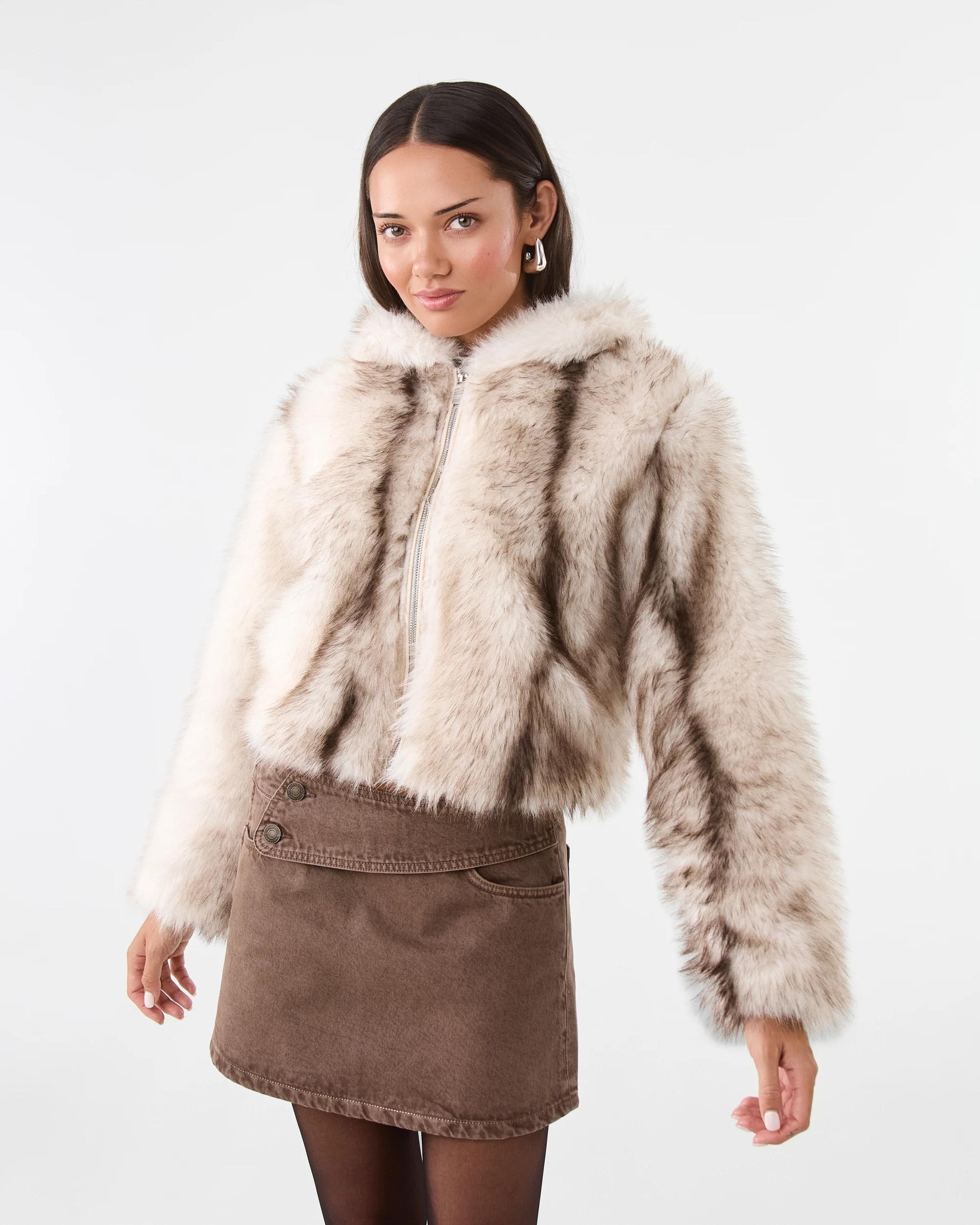 1 Faux Fur Hooded Jacket Fur, 1 of 9