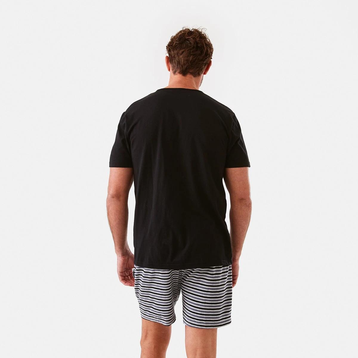 3 Short Sleeve Henley Neck Knit Pyjama Set Horiznstrp, 3 of 9