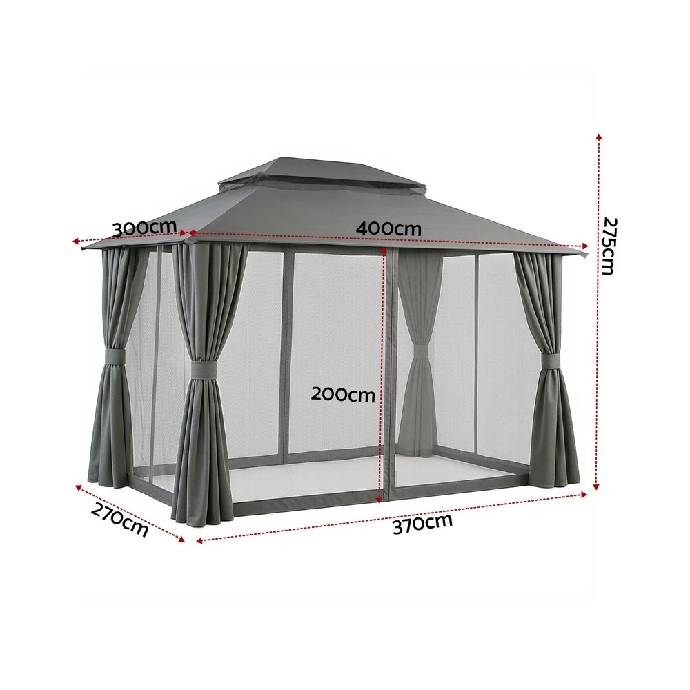 2 Instahut Gazebo 3x4m Canopy Outdoor Steel Frame Patio Tent Curtains Marquee - Grey - Grey, 2 of 7